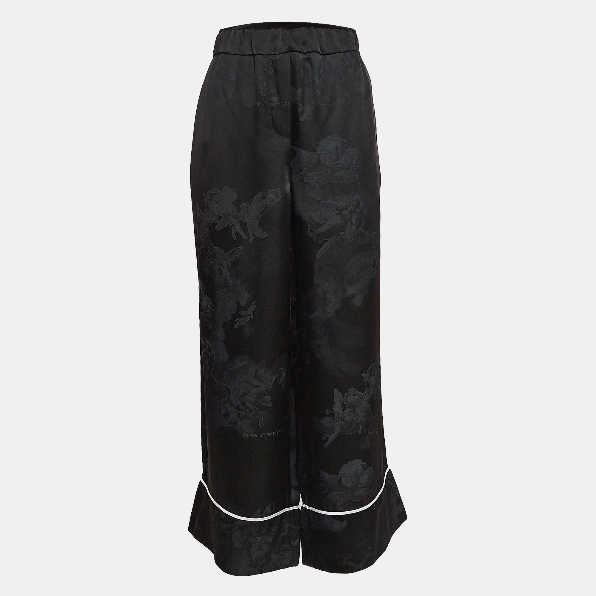 

Off-White Seasonal Black Satin Jacquard Wide Leg Trousers M