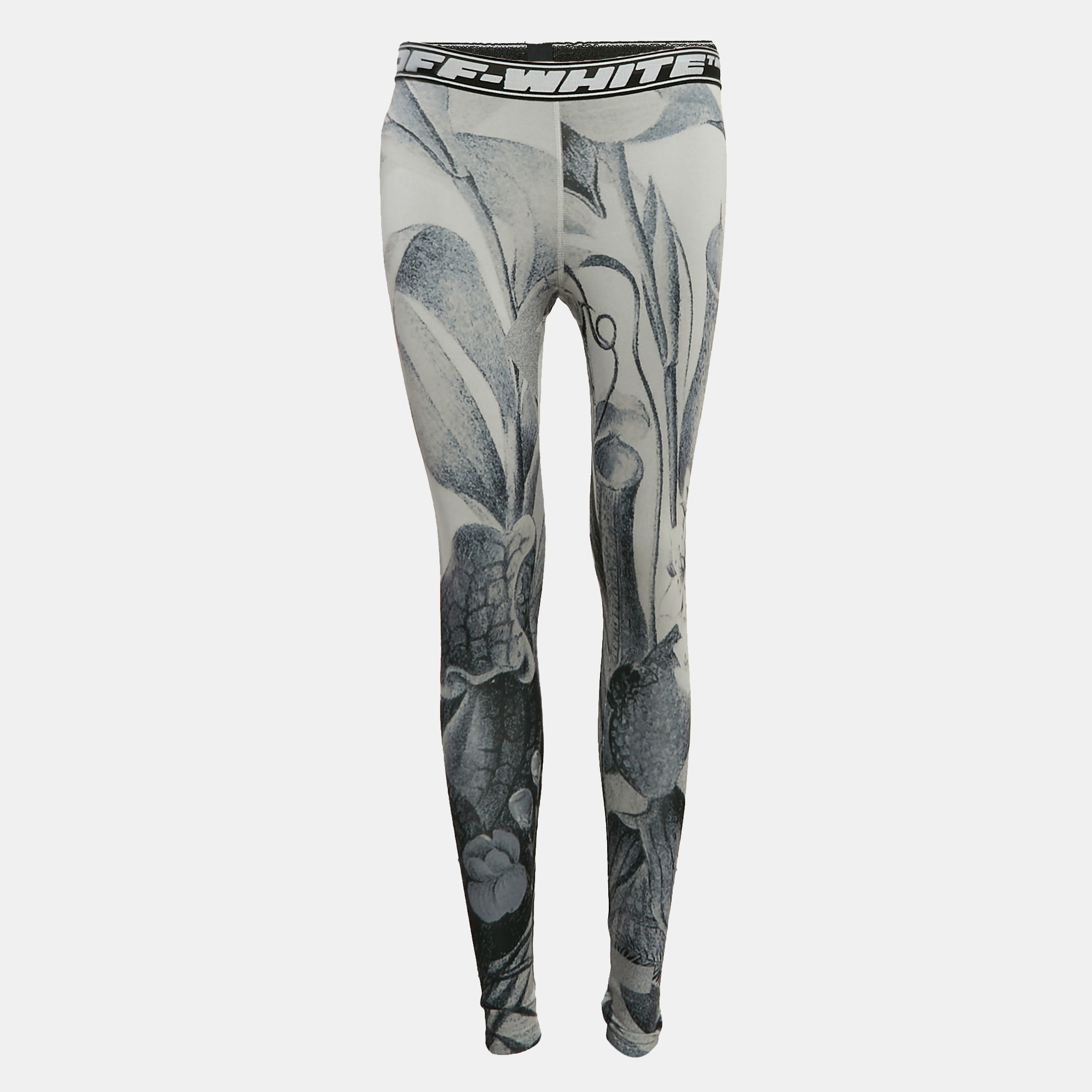 

Off-White Grey Athleisure Botanical Print Jersey Leggings S