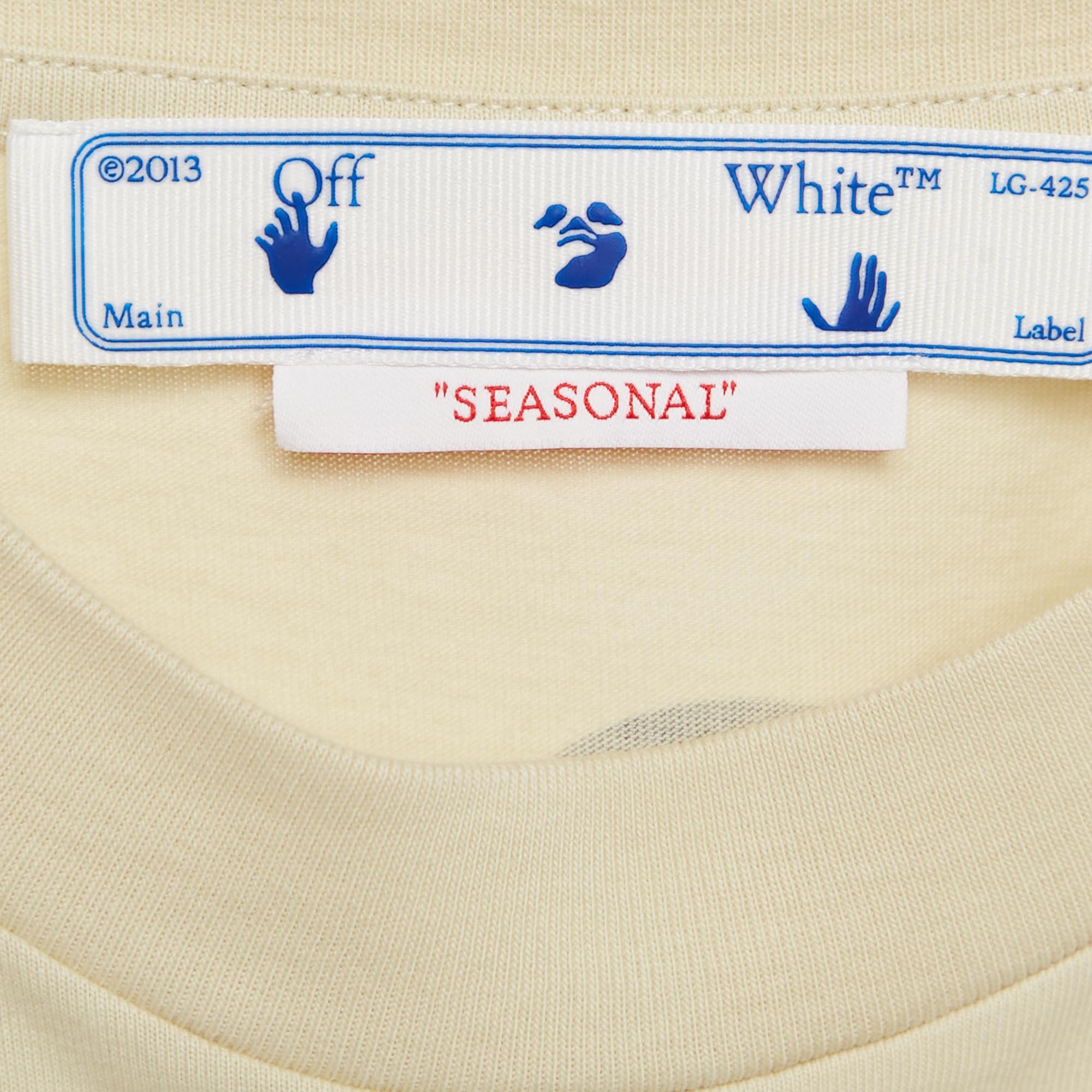 Off-White Cream Embroidered Jersey Crew Neck T-Shirt S 