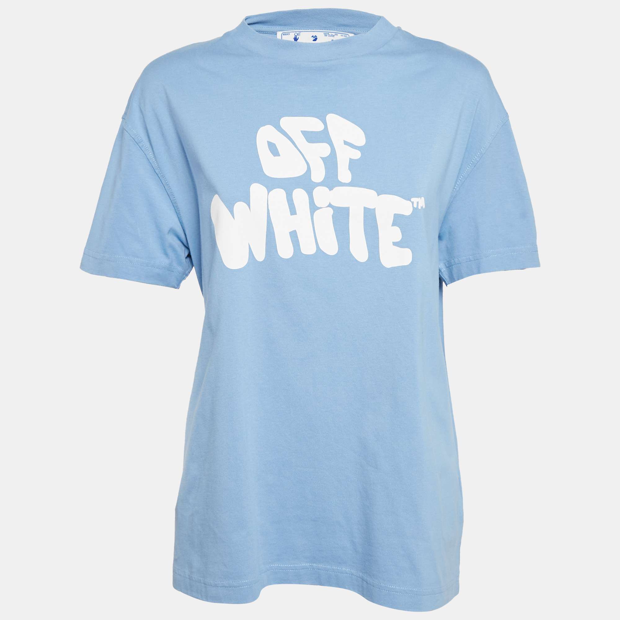 

Off-White Blue Logo Print Jersey Cotton Crew Neck T-Shirt S