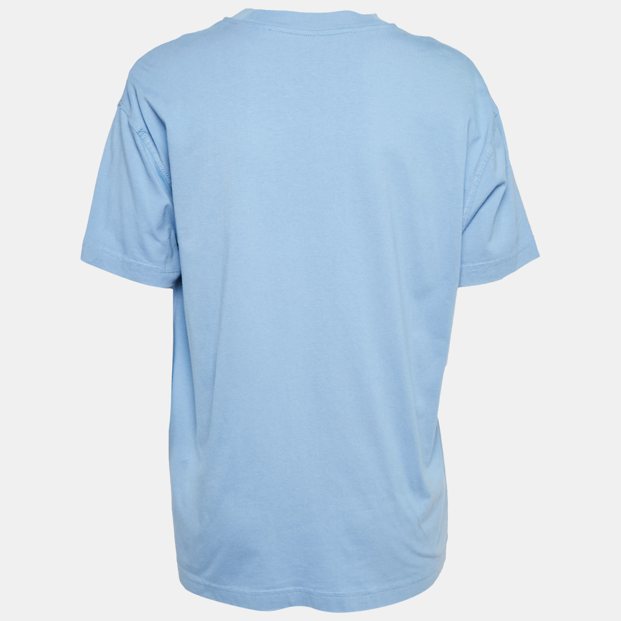 Off-White Blue Logo Print Jersey Cotton Crew Neck T-Shirt S 