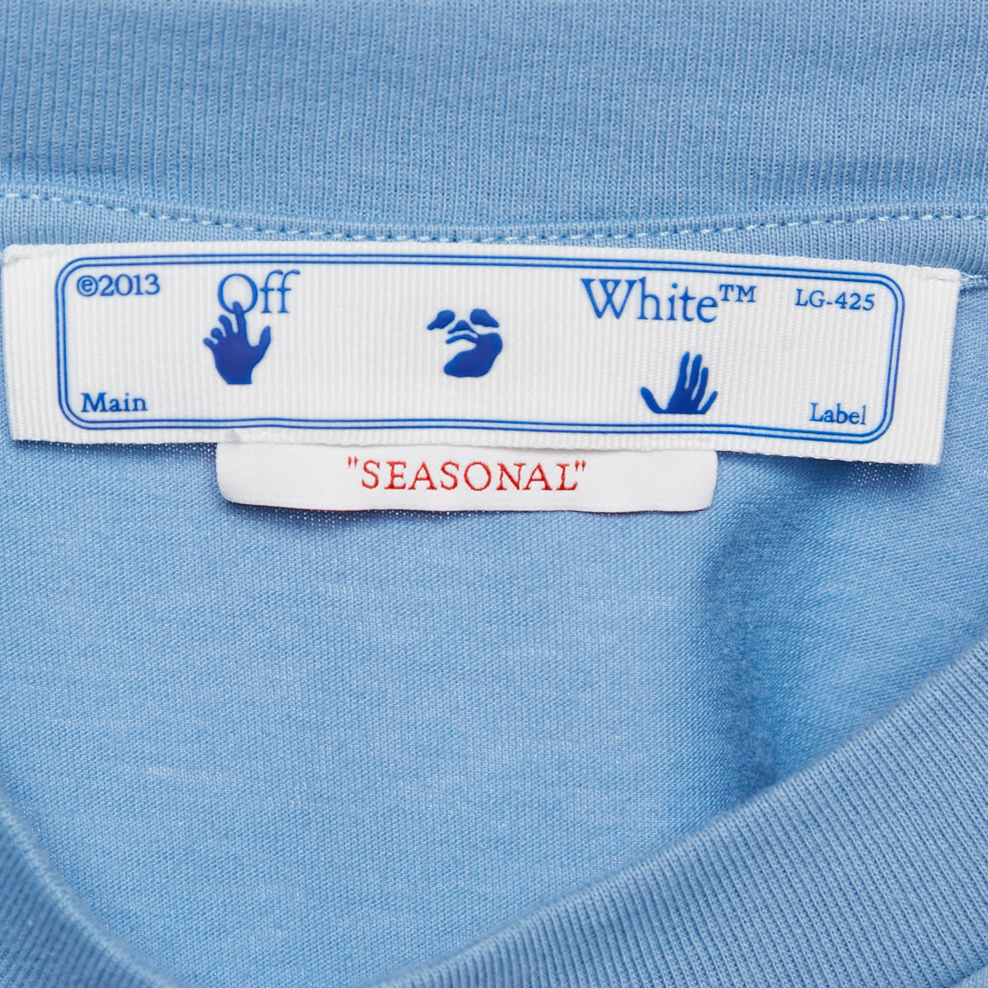 Off-White Blue Logo Print Jersey Cotton Crew Neck T-Shirt S 