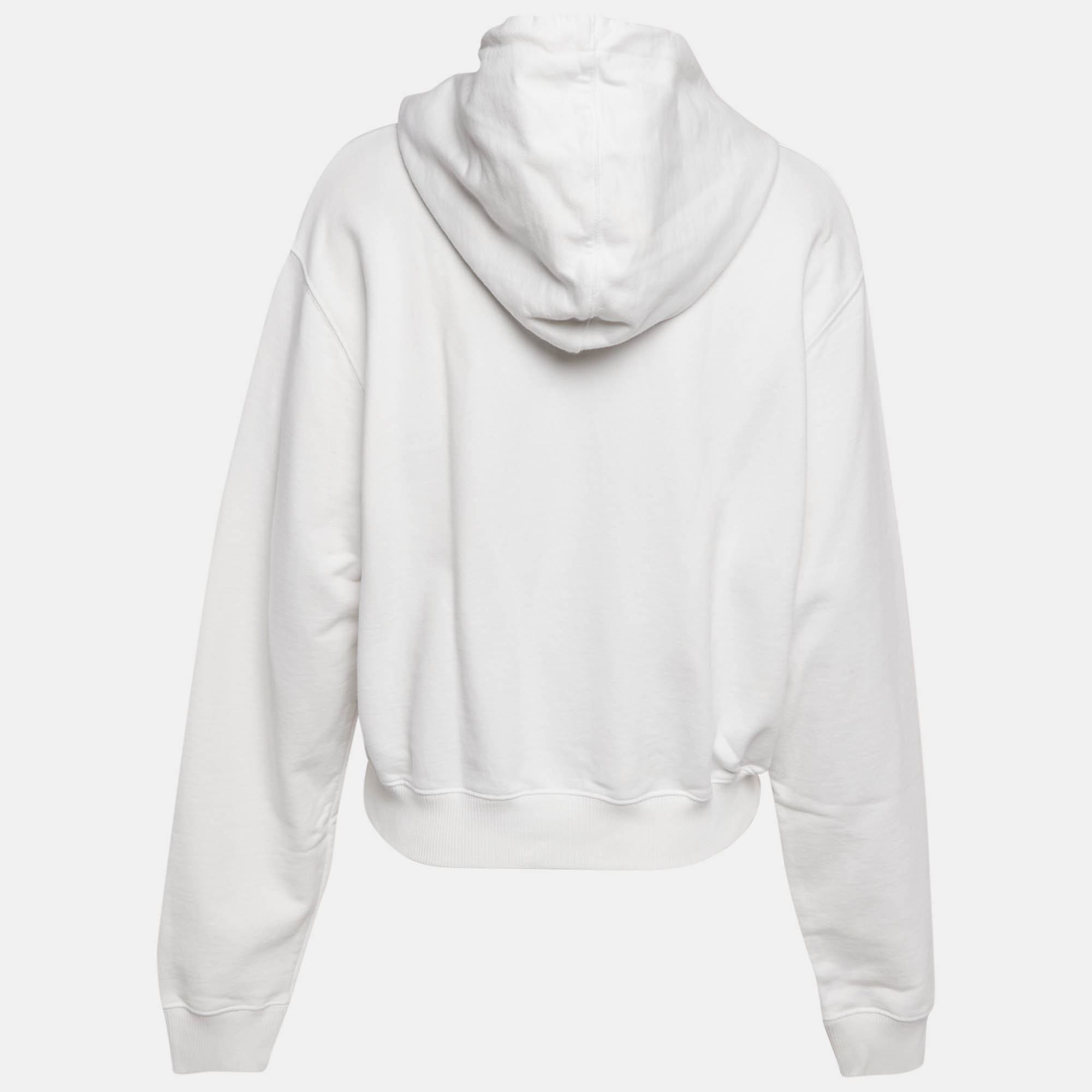 Off-White White Logo Embellished Cotton Hoodie M 
