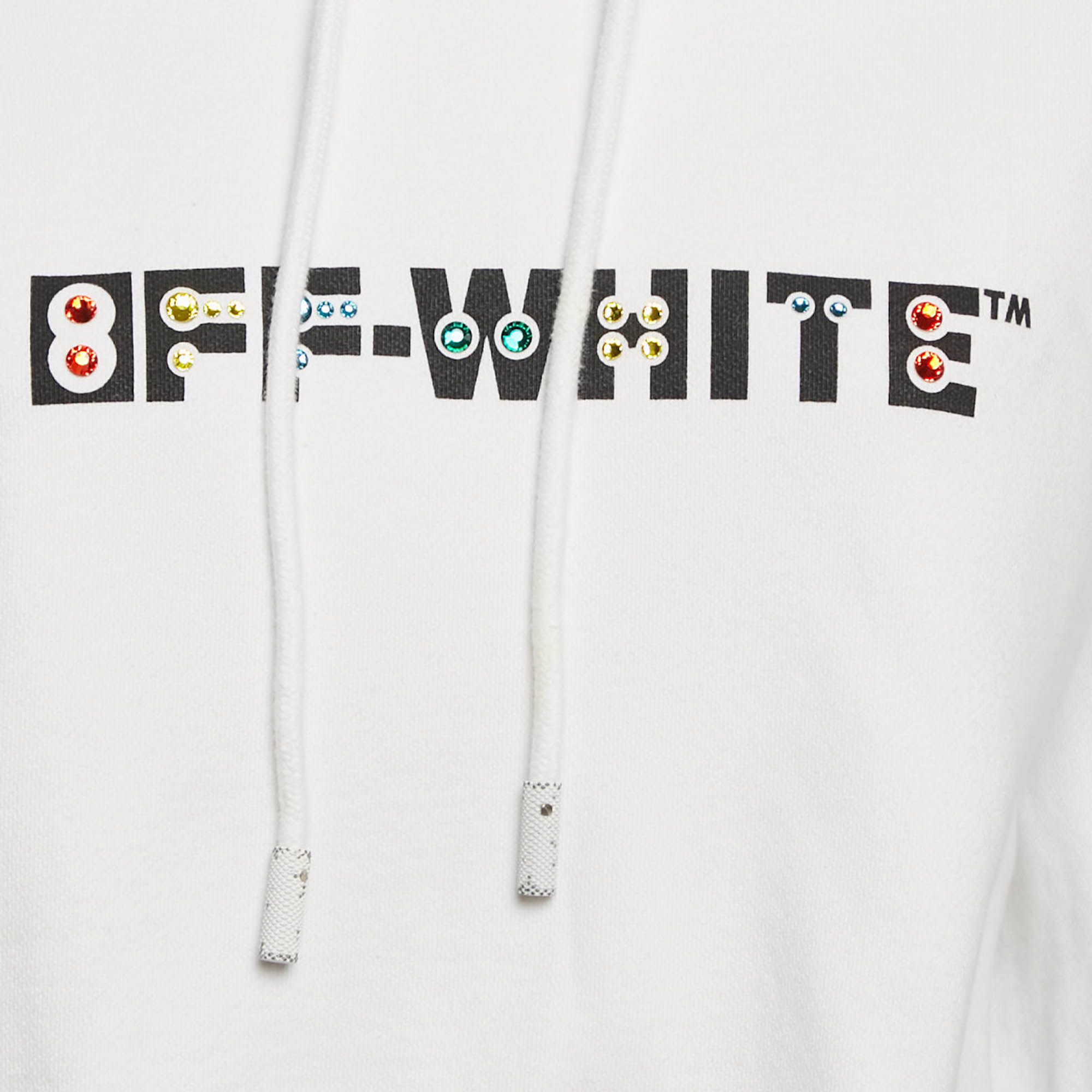 Off-White White Logo Embellished Cotton Hoodie M 