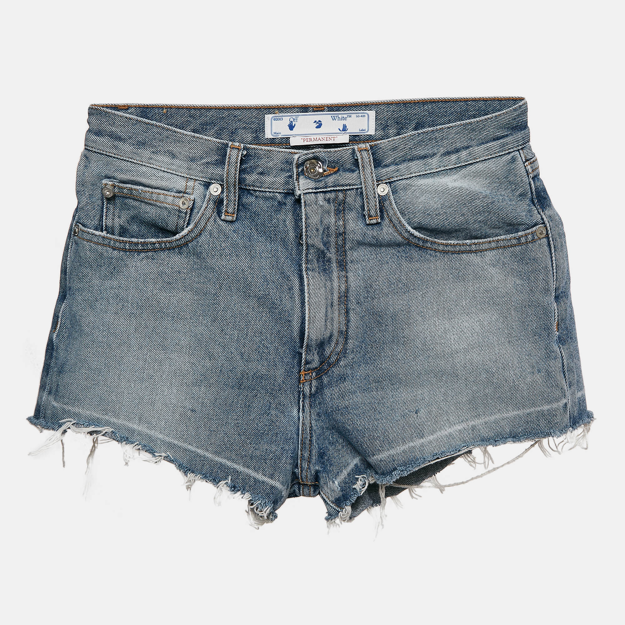 

Off-White Blue Denim Raw Edge Shorts S Waist 26"