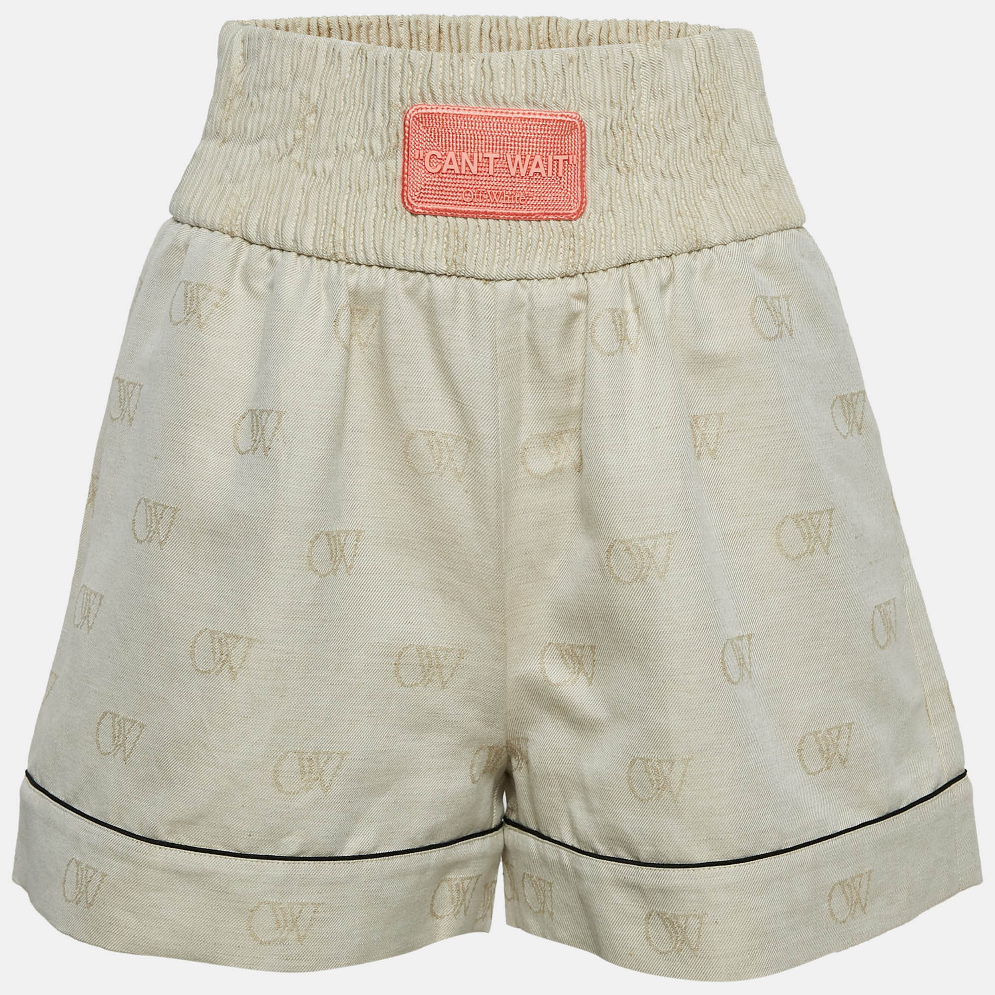 

Off-White Beige Monogram Linen Blend Applique Detail Shorts S