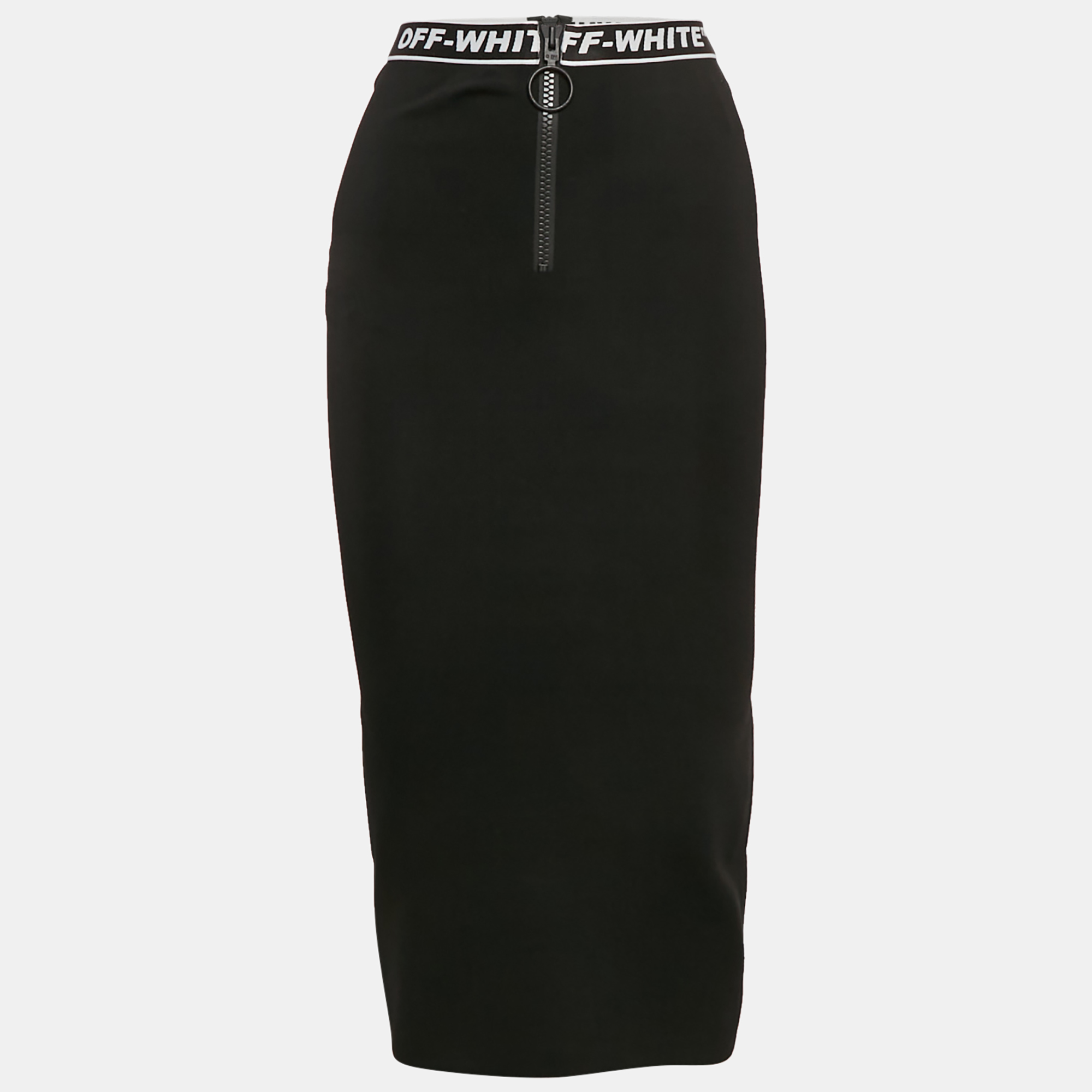 

Off-White Black Jersey Logo Waist Detail Midi Performance Skirt S