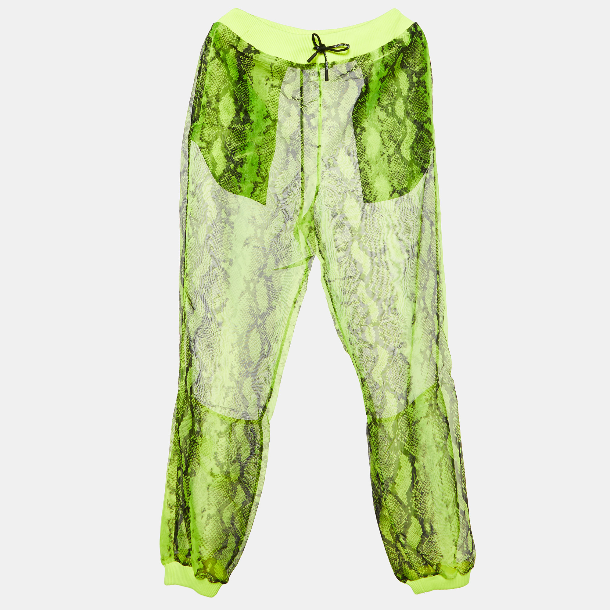 

Off-White Neon Yellow Snake Print Organza Sheer Joggers M