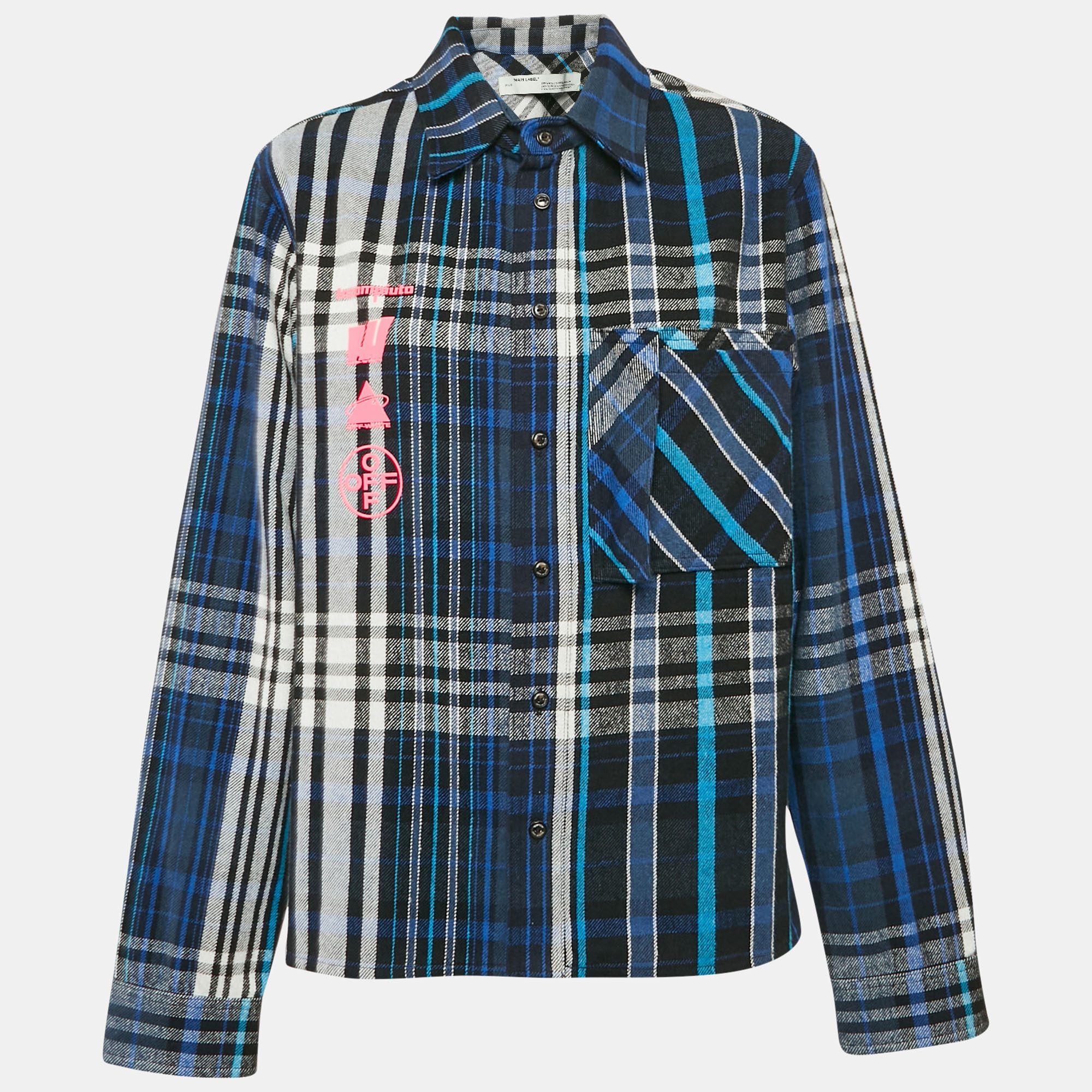 

Off-White Blue Printed Checked Flannel Oversized Shirt S