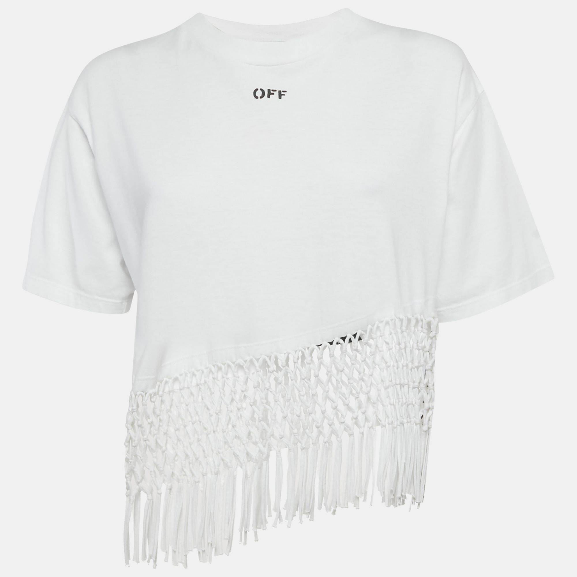 

Off-White White Cotton Asymmetric Fishnet Hem T-Shirt S