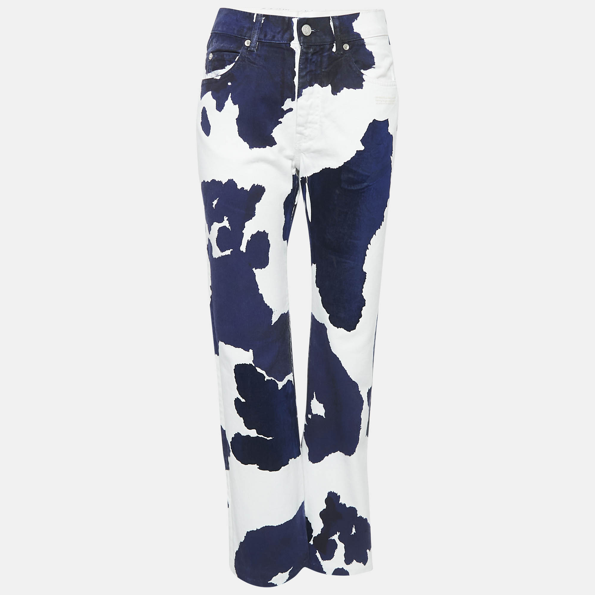 

Off-White White Cow Print Denim Straight Leg Jeans M Waist 27", Blue