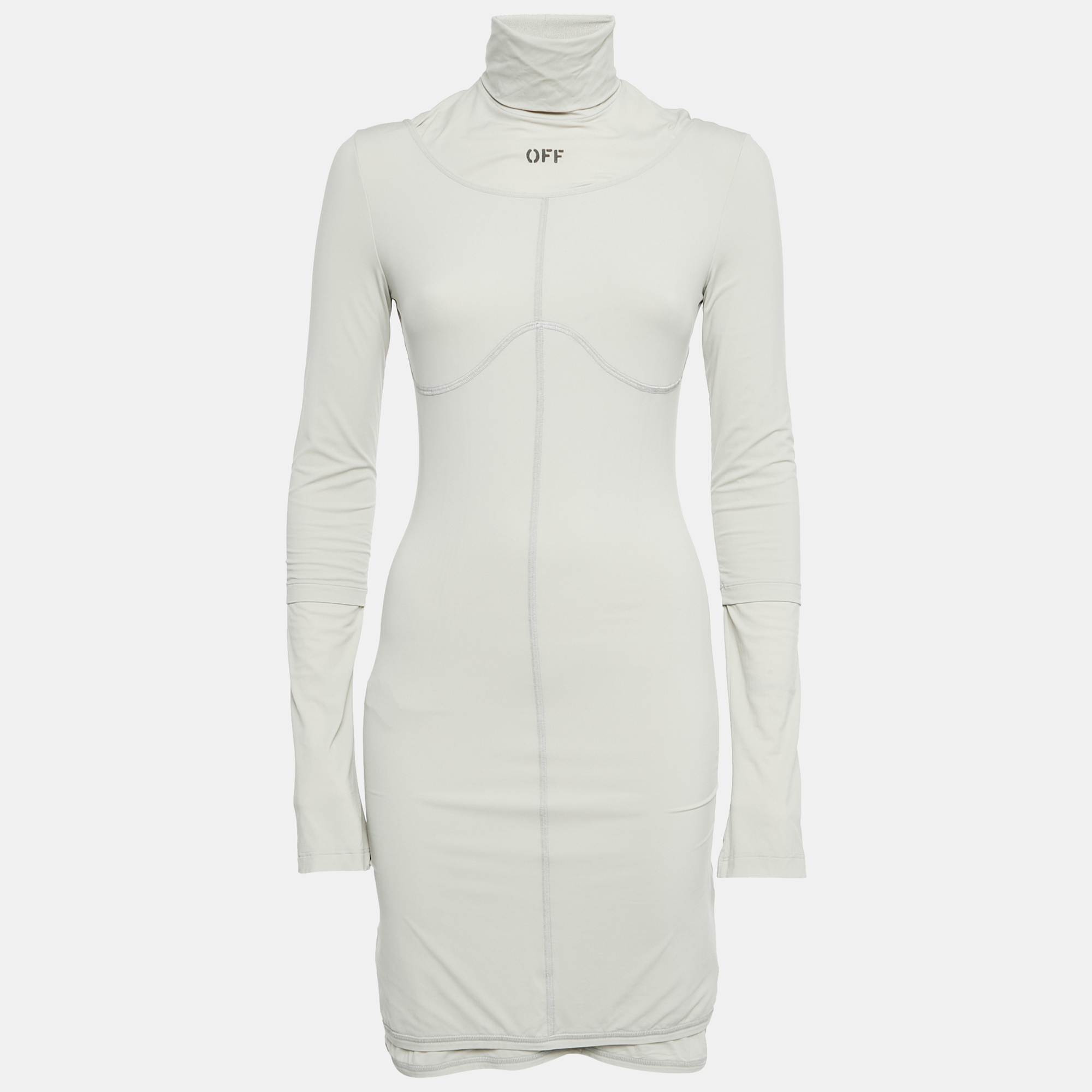 

Off-White Grey Off Print Jersey Turtle Neck Bodycon Dress M