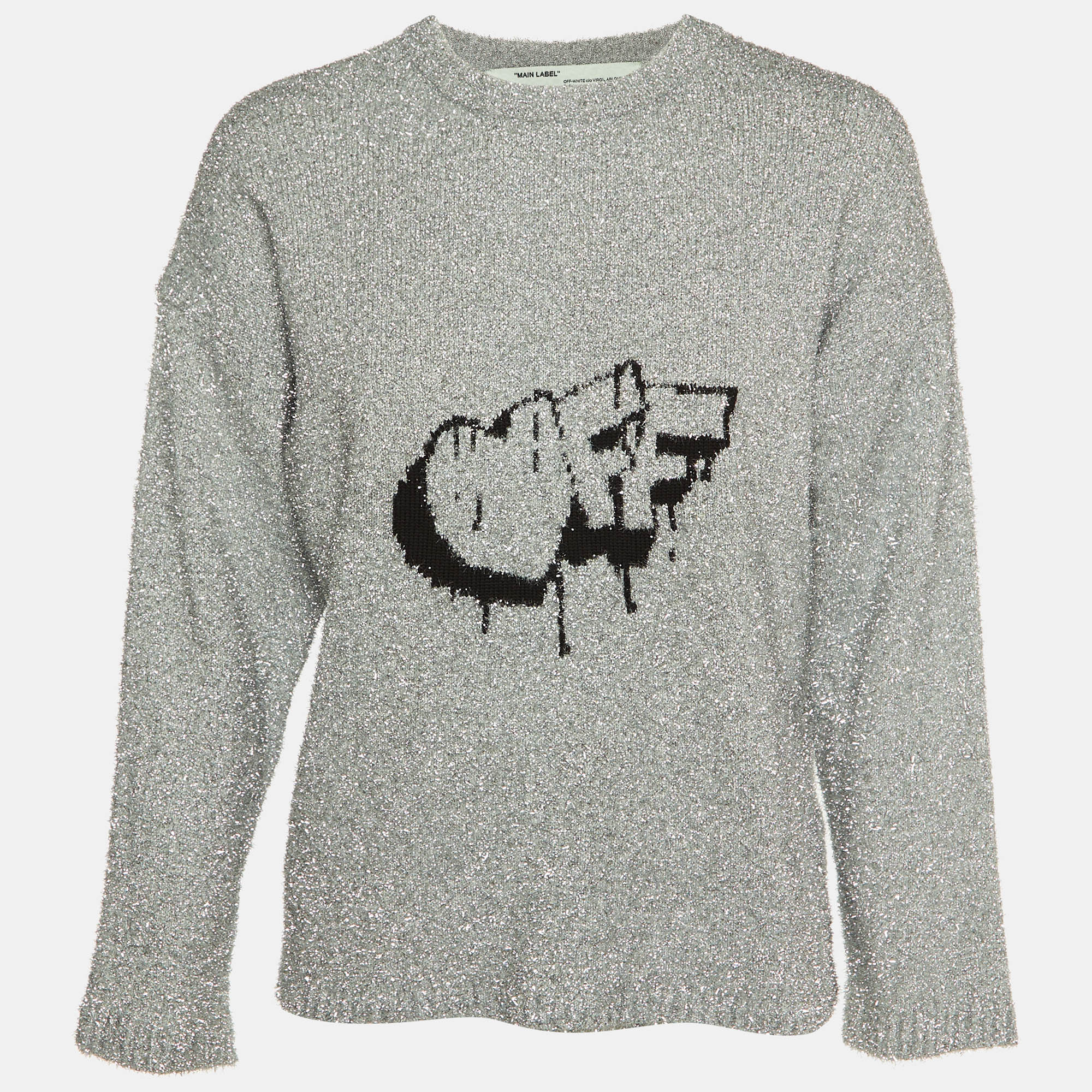 

Off-White Silver Logo Fleece Knit Crew Neck Jumper S