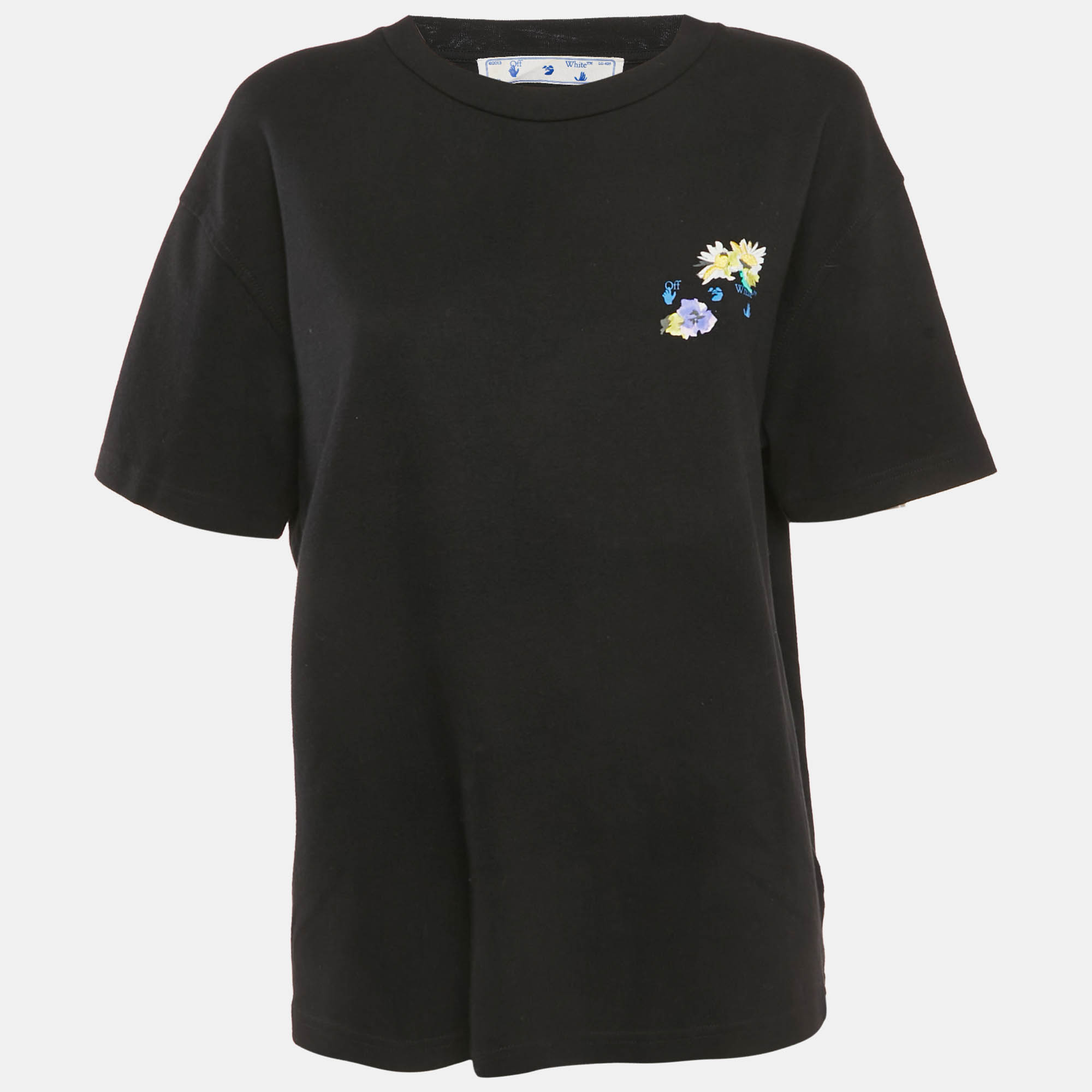 

Off-White Black Floral Logo Print Cotton Crew Neck T-Shirt L