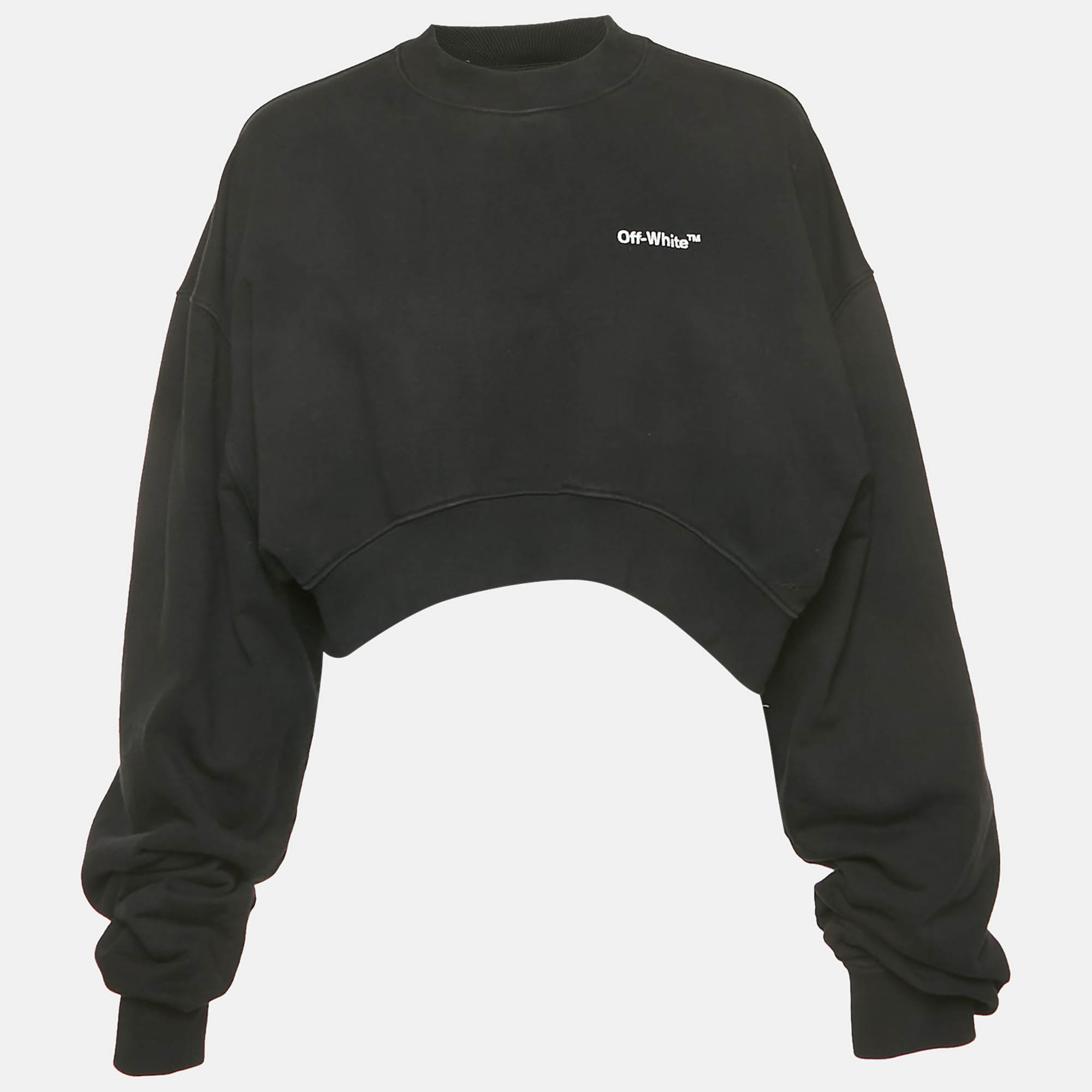 Pre-owned Off-white Black Logo Embroidered Cotton Crop Sweatshirt M