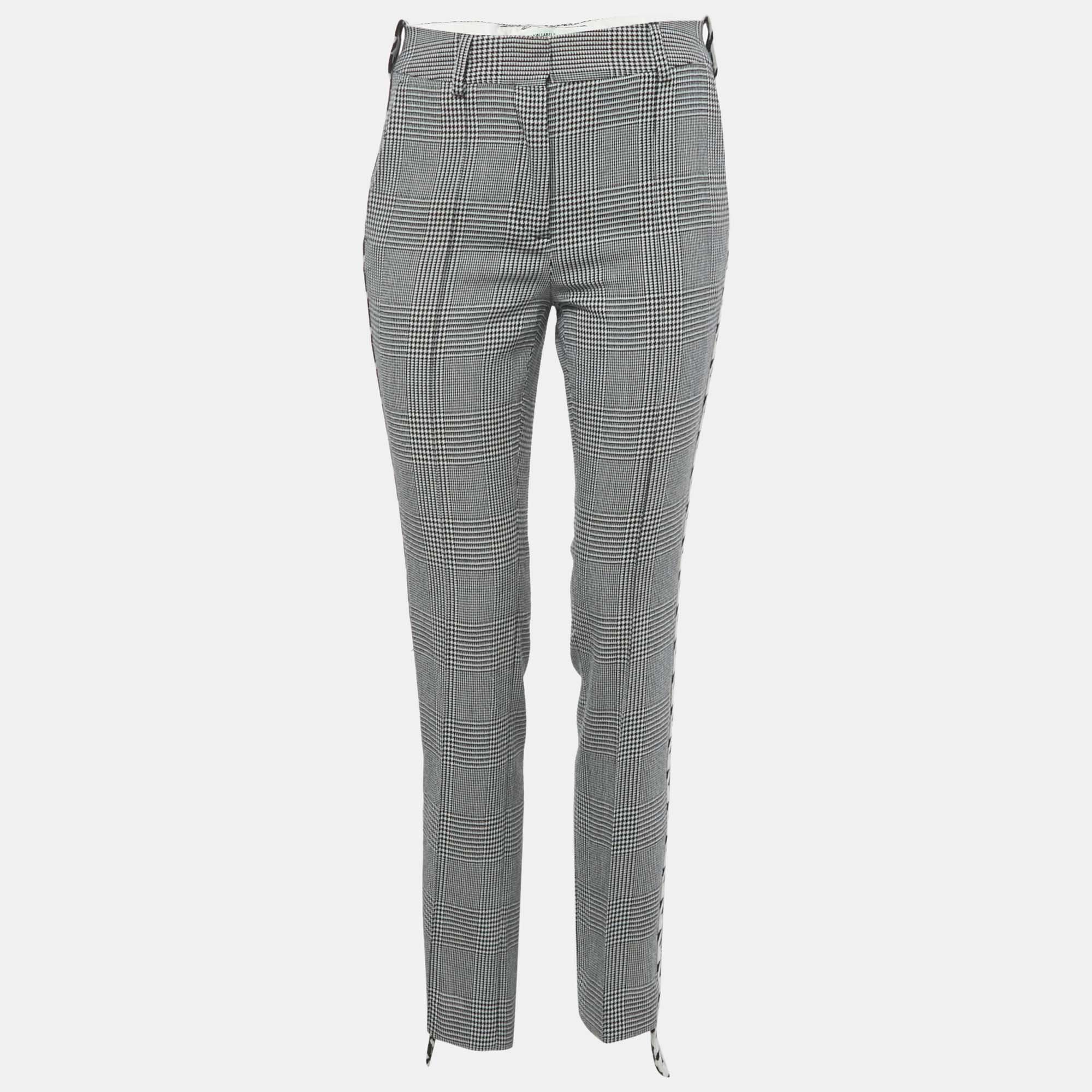 Pre-owned Off-white Black /white Prince Of Whales Wool Trousers S