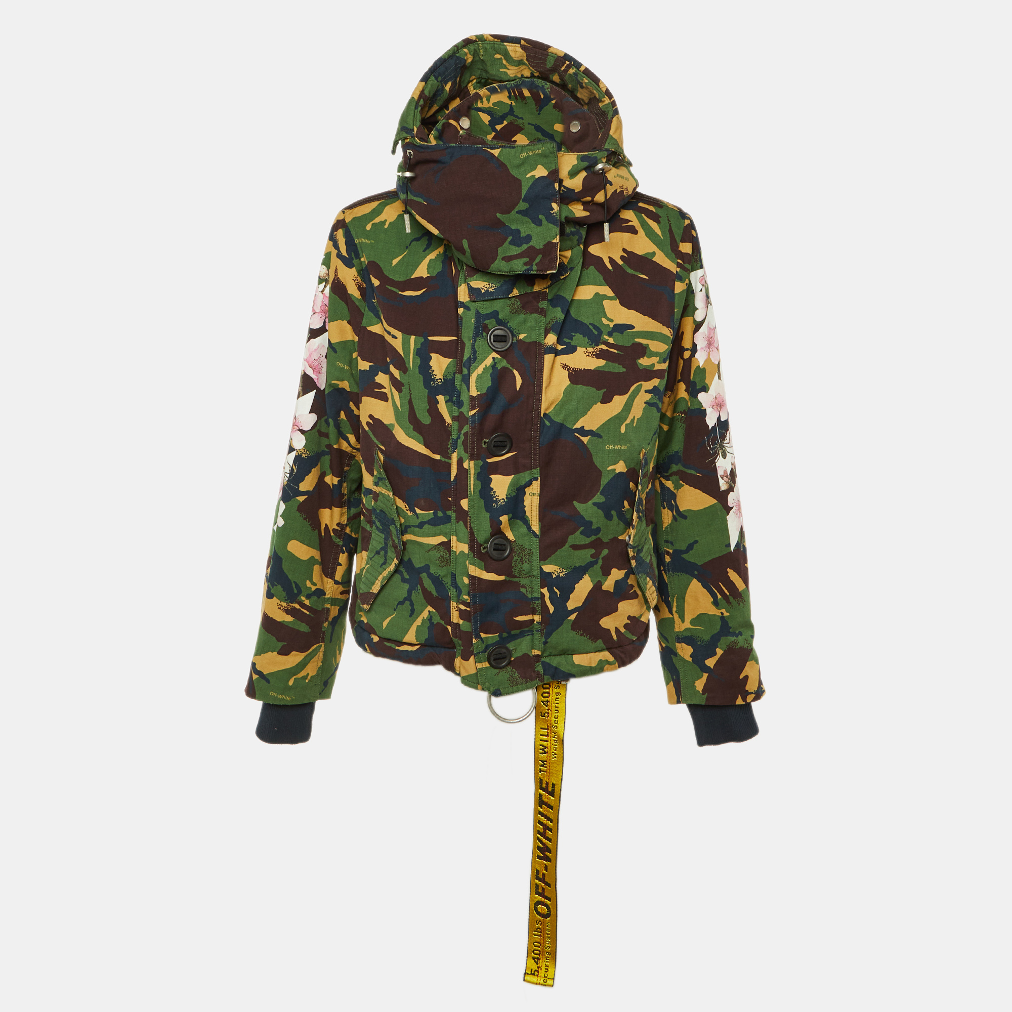 Pre-owned Off-white Green Camo Cherry Blossom Cotton Hooded Jacket S