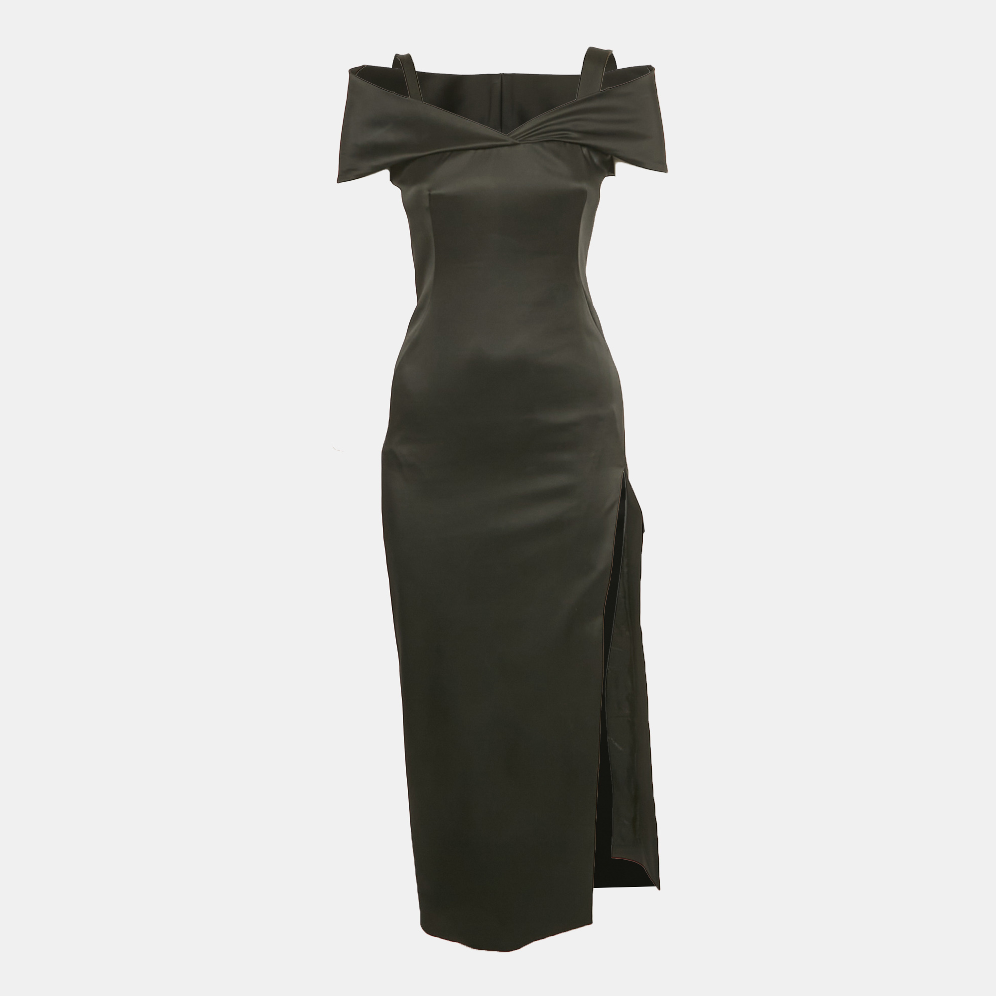 

Off-White Satin Cold Shoulder Midi Dress S, Black