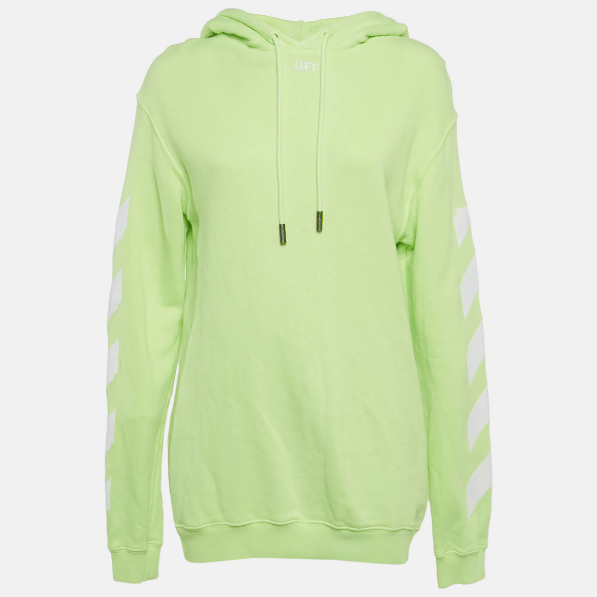 

Off-White Neon Green Tape Print Cotton Hoodie S