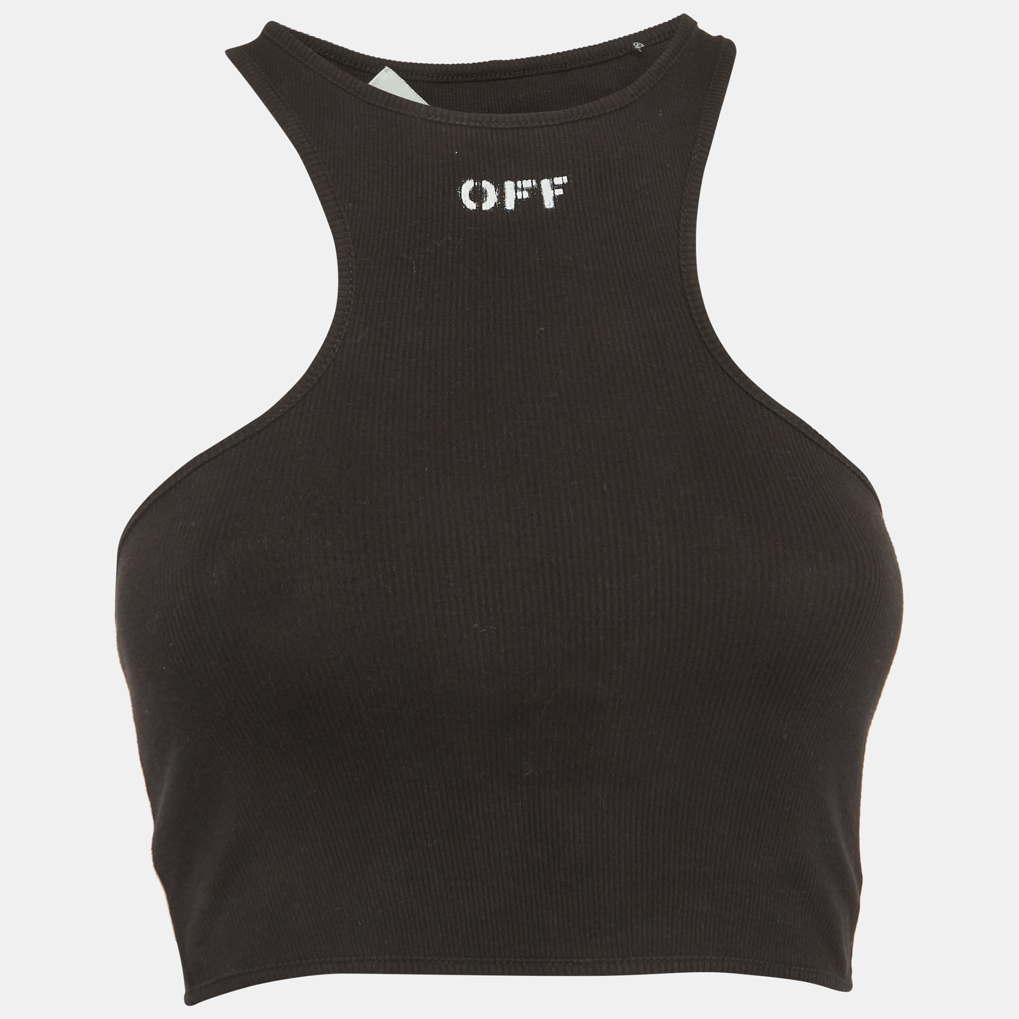 Pre-owned Off-white Black Off Logo Print Rib Knit Racer Back Tank Top S