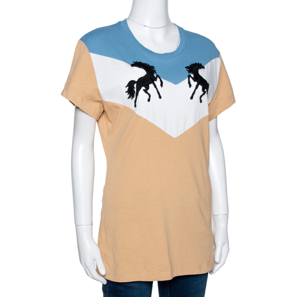 

Off-White Tricolor Cotton Twisting Horses T Shirt, Beige