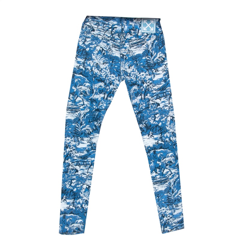 

Off-White Blue Tapestry Pattern Printed Denim Skinny Jeans