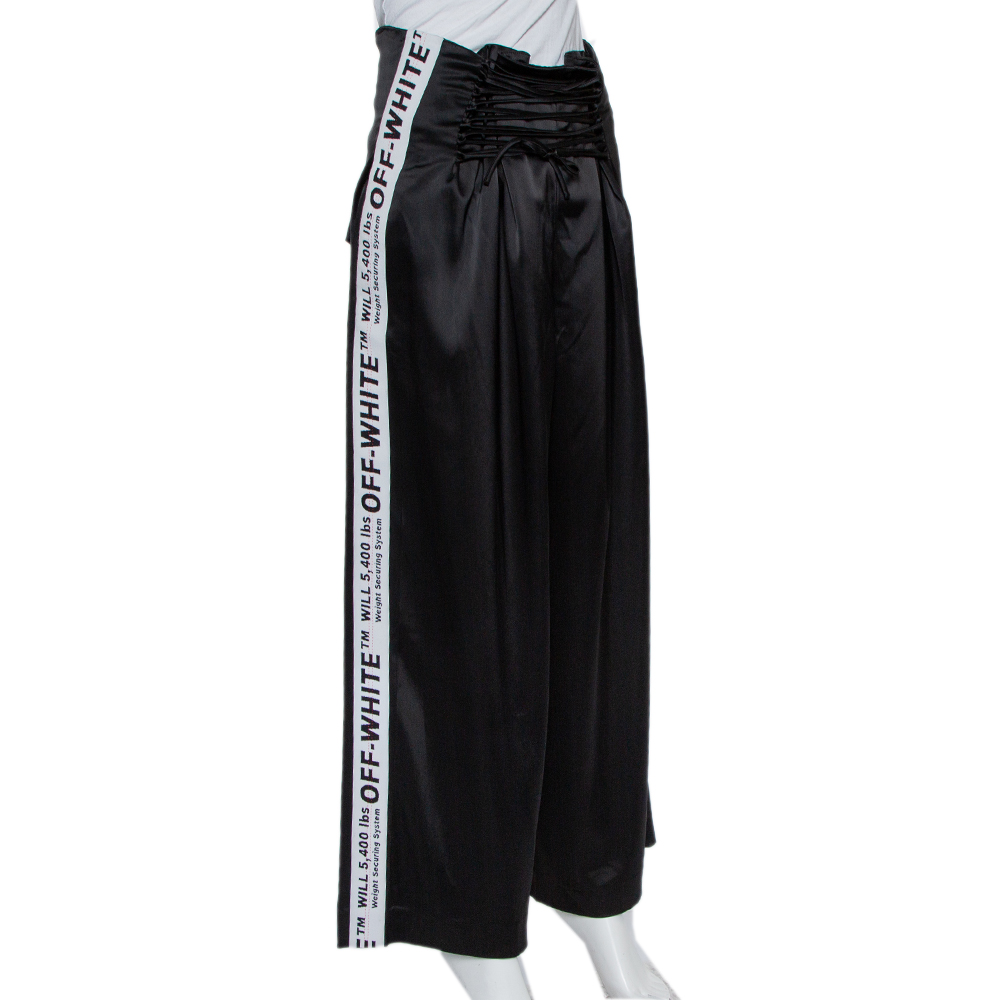 

Off-White Black Satin Corsetry Striped Track Pants