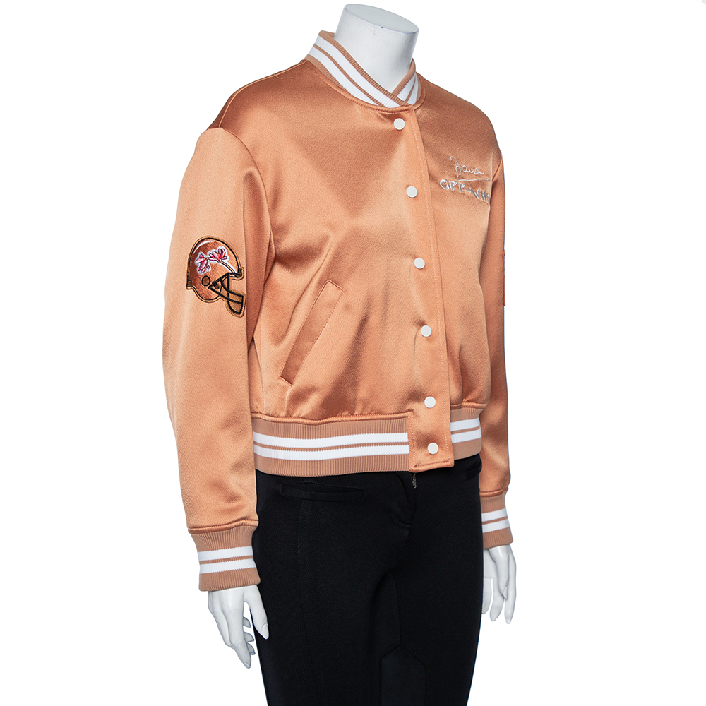 

Off-White Beige Satin Embroidered Eagle Bomber Jacket