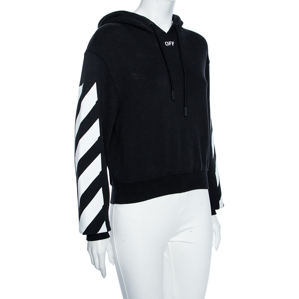 

Off-White Black Cotton Knit Diag Cropped Hoodie