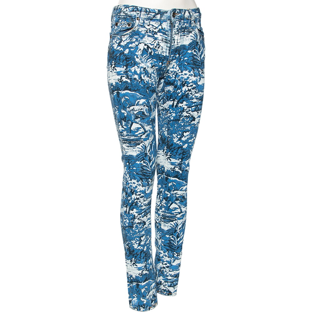 

Off-White Blue Printed Denim Skinny Fit Jeans
