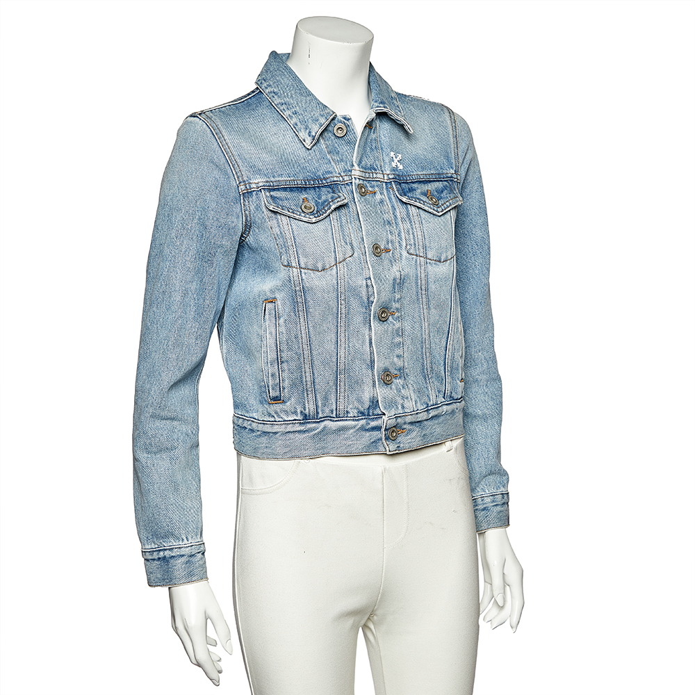 

Off-White Blue Denim Distressed Button Front Jacket