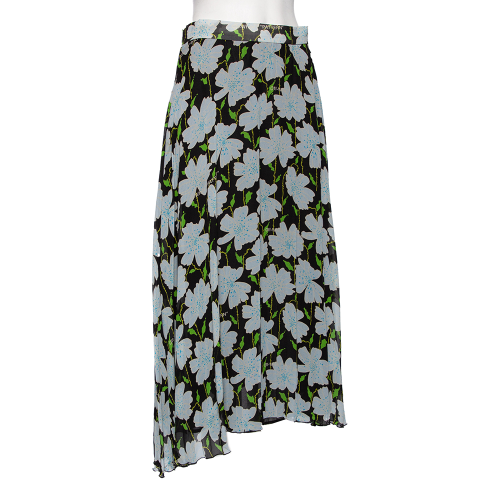 

Off-White Multicolored Floral Printed Silk Pleated Midi Skirt, Multicolor