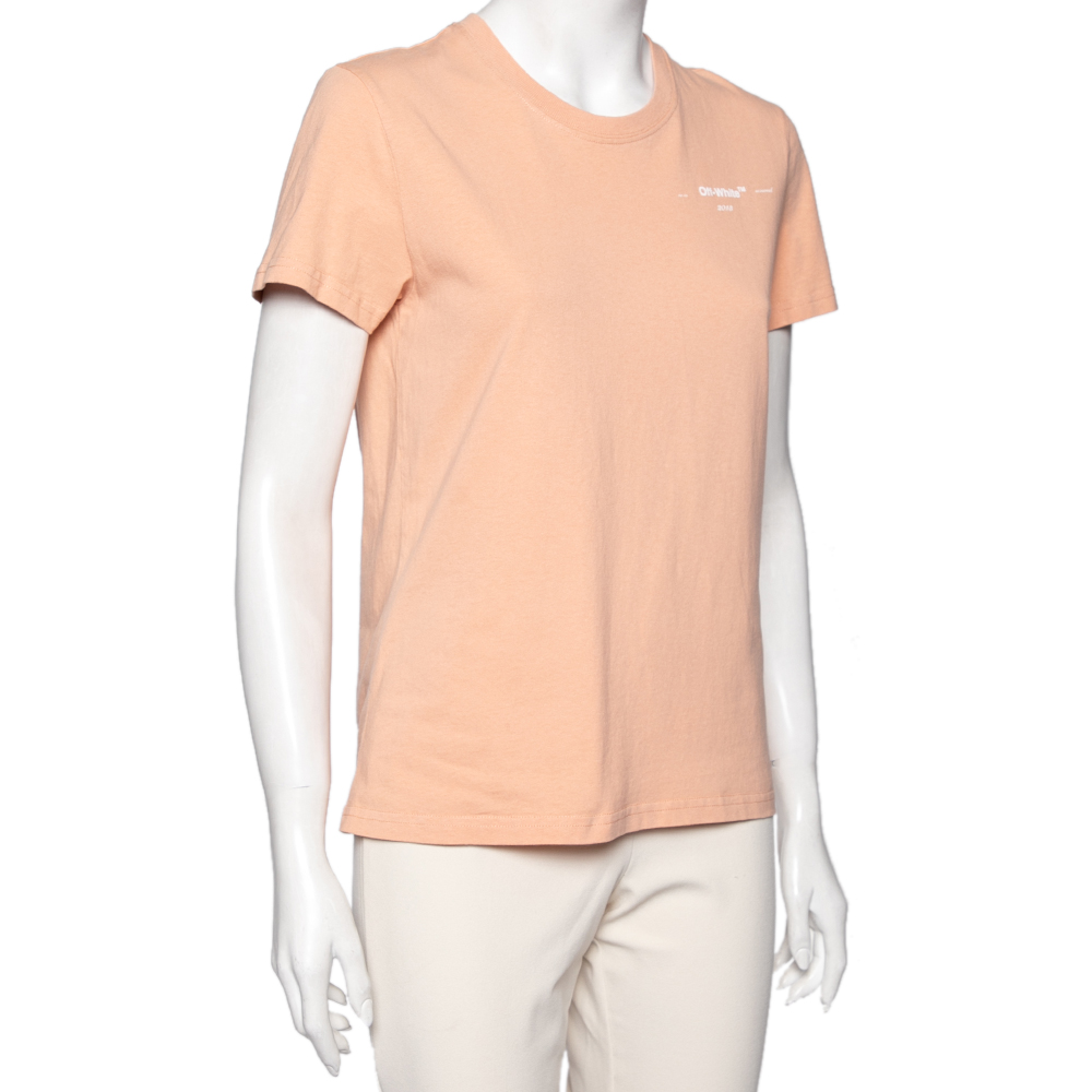 

Off-White Peach Cotton Logo Printed Crewneck T-Shirt, Pink