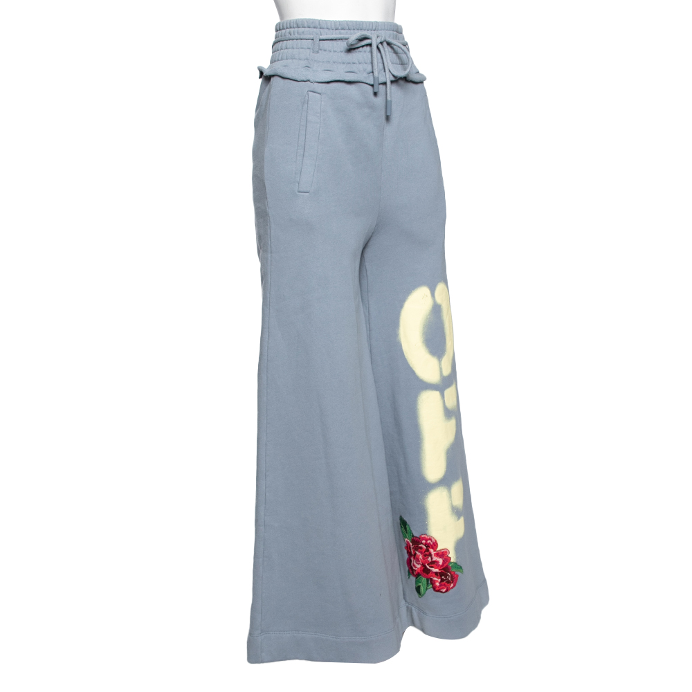 

Off-White Dusty Blue Off Print Cotton Wide Leg Sweatpants