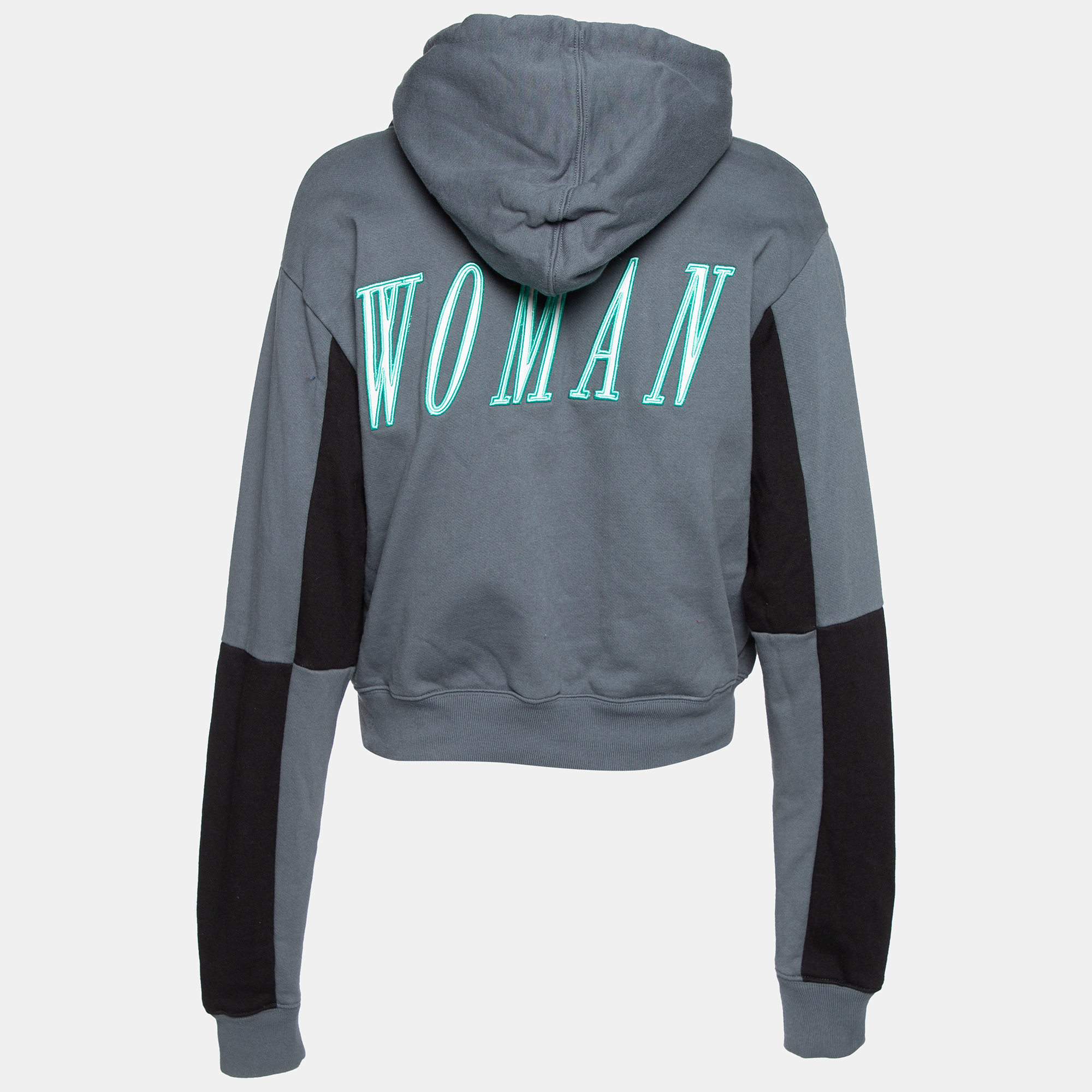 

Off-White Grey Cotton Jockey Embroidered Cropped Hoodie