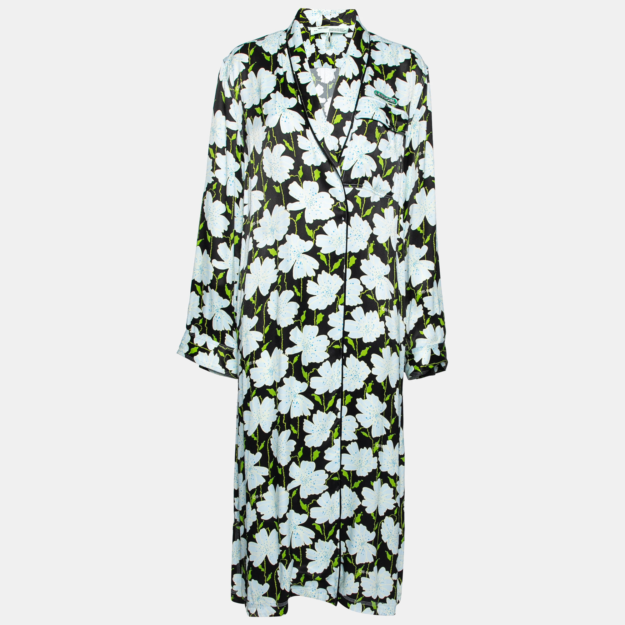 

Off-White Blue Floral Printed Satin Open Front Lightweight Coat M