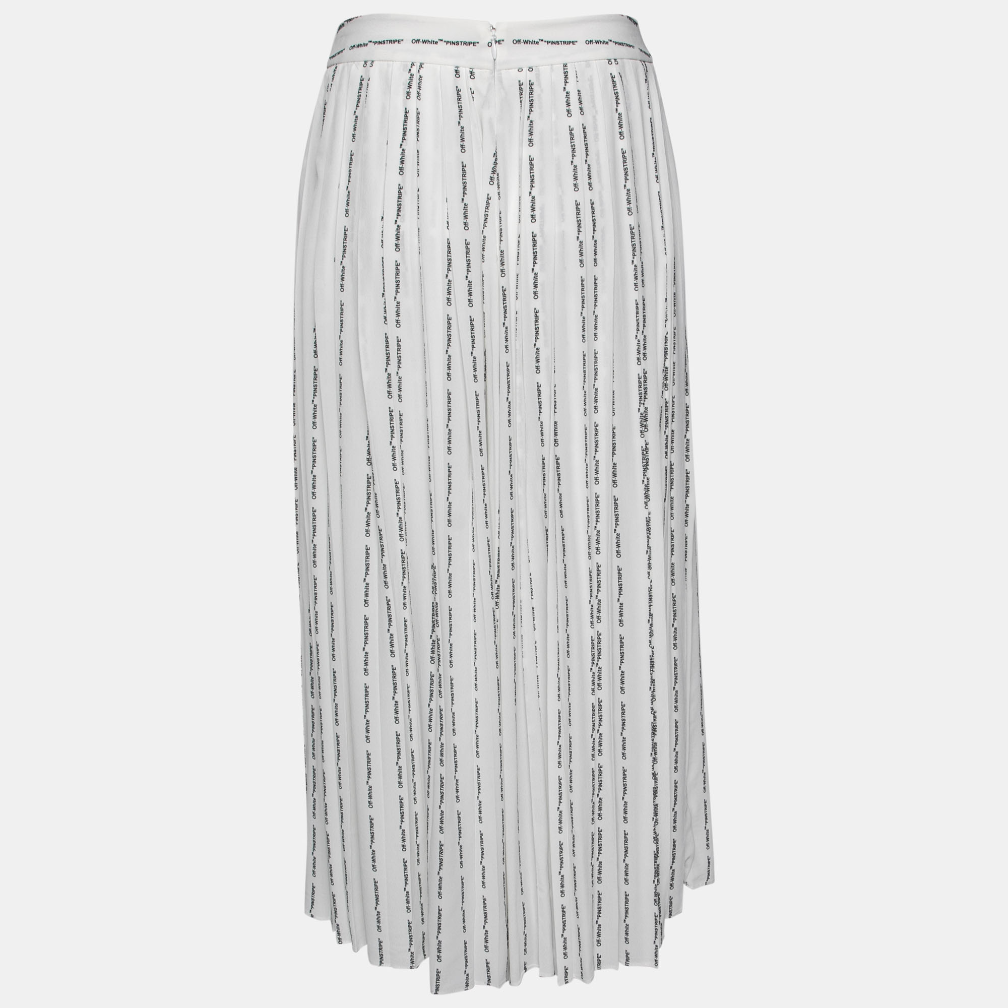 

Off-White White Pinstripe Logo Printed Chiffon Pleated Culottes