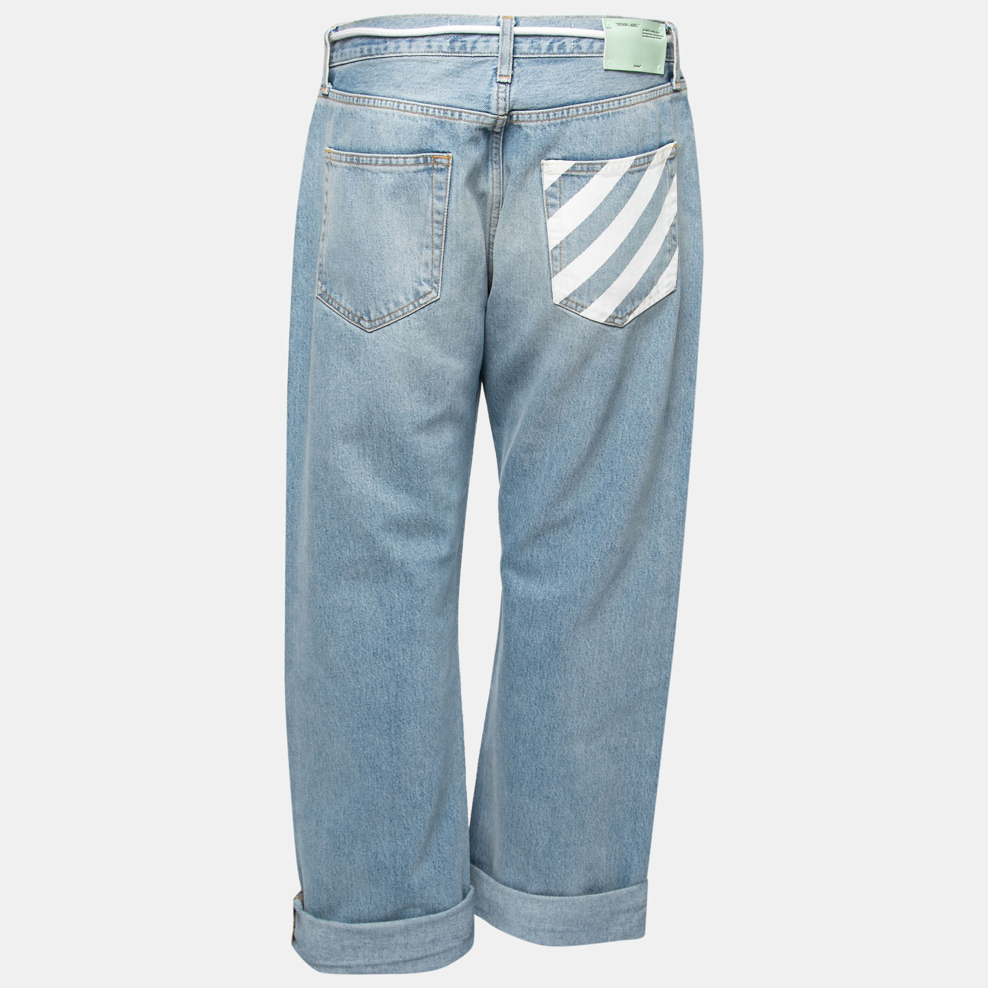 

Off-White Light Blue Denim Drawstring Waist Boyfriend Jeans  Waist 28