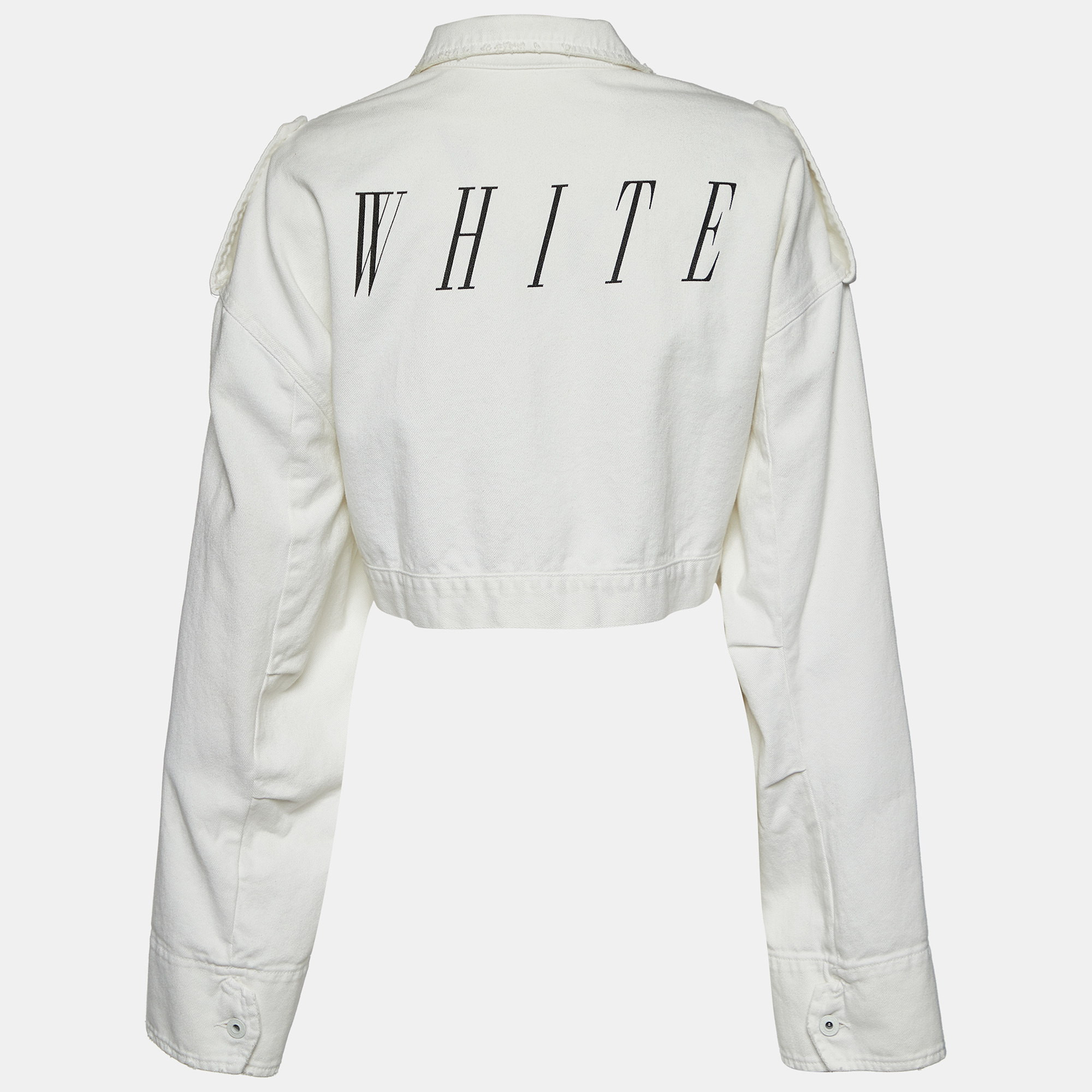 

Off-White White Logo Print Denim Cropped Jacket