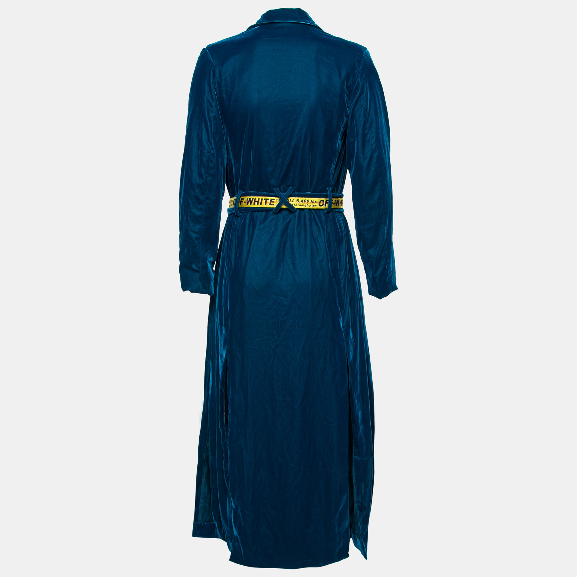 

Off-White Blue Velvet Belted Robe Dress