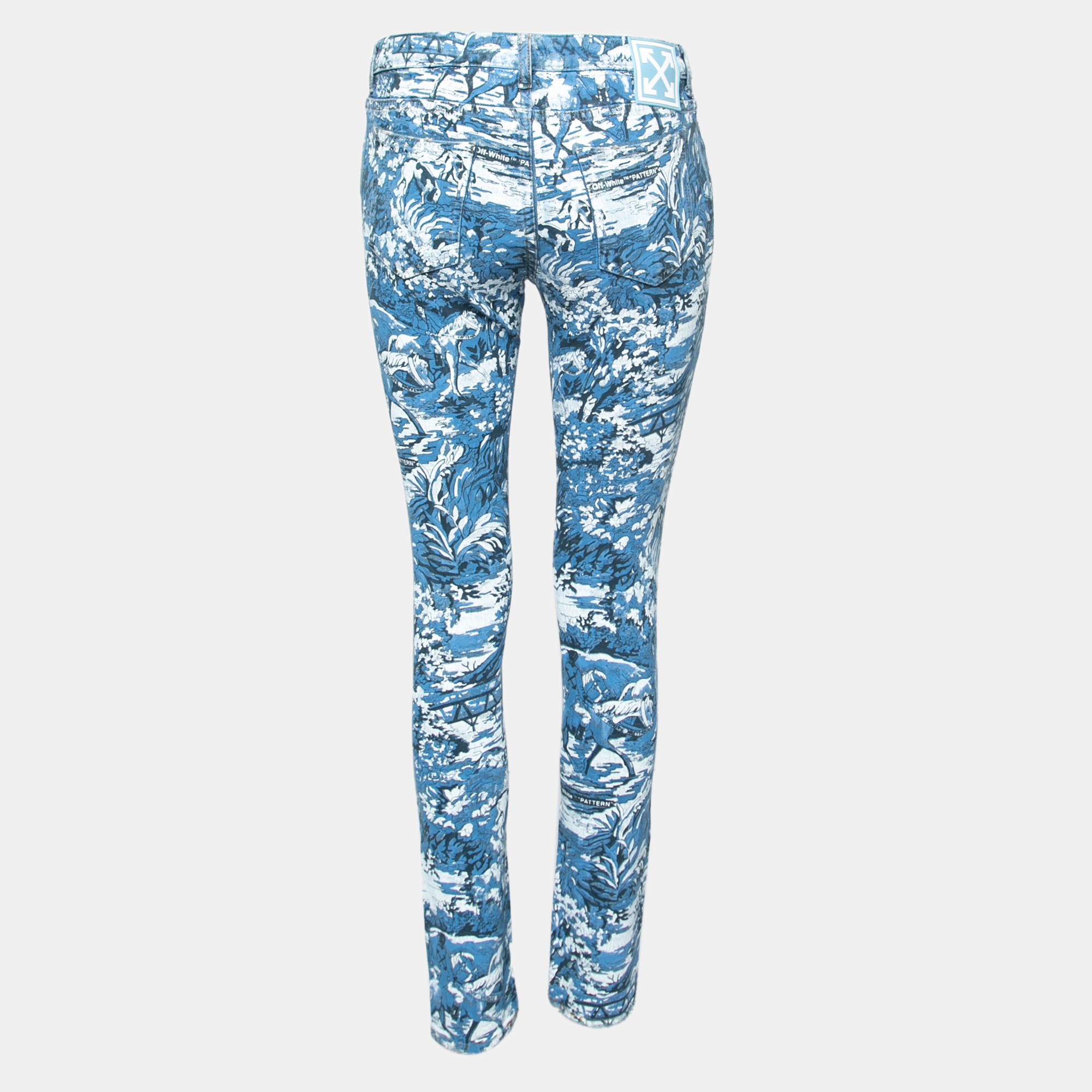 

Off-White Blue Printed Denim Skinny Jeans  Waist 28