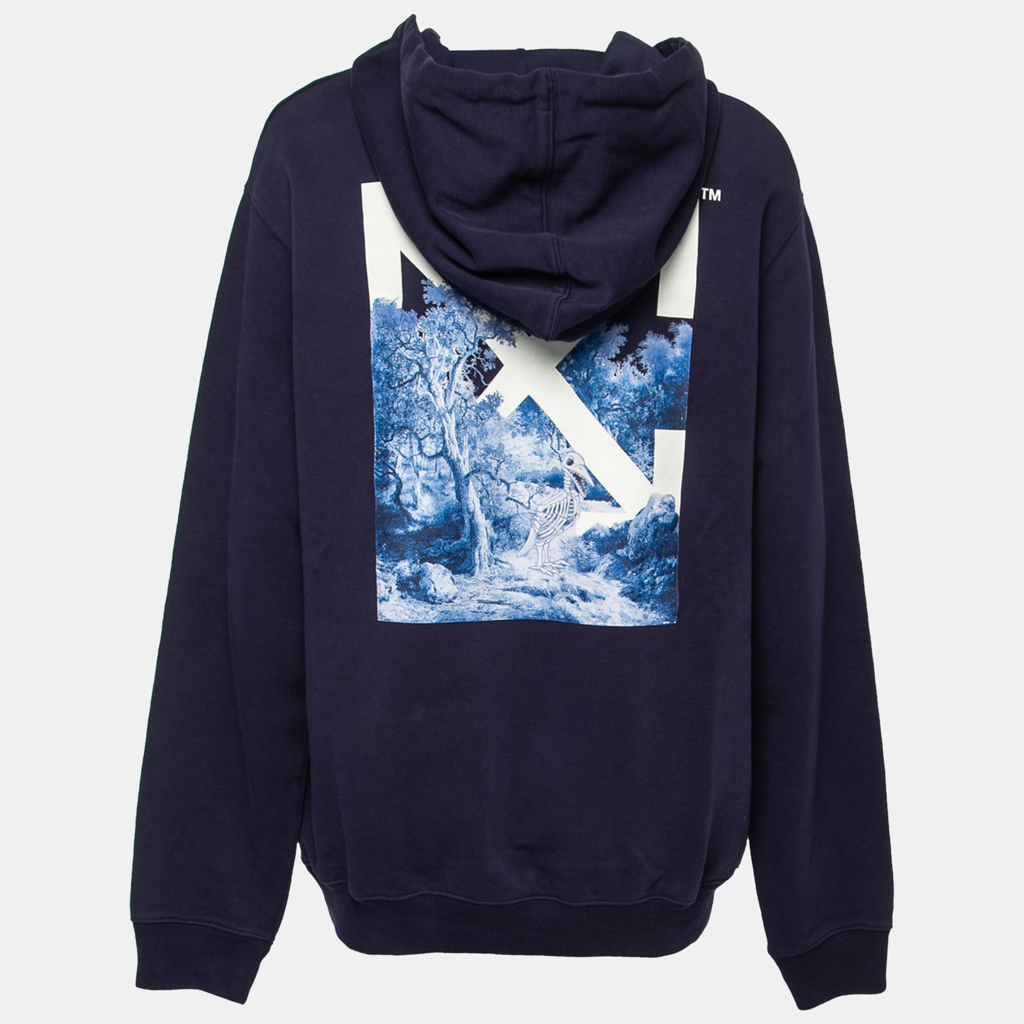 

Off-White Navy Blue Skeleton Arrow Print Cotton Hoodie