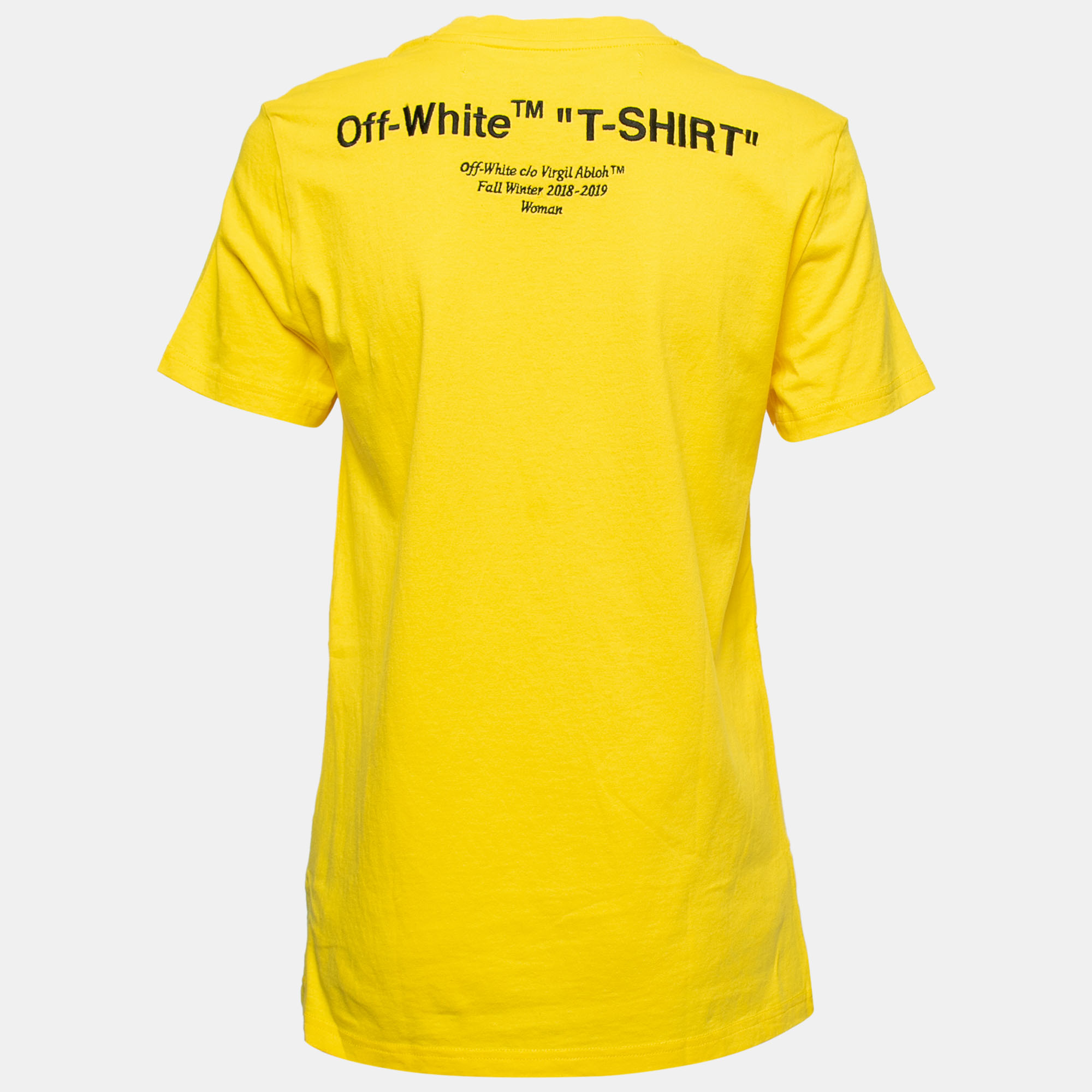 

Off-White Yellow Cotton Logo Embroidered Crewneck T-Shirt