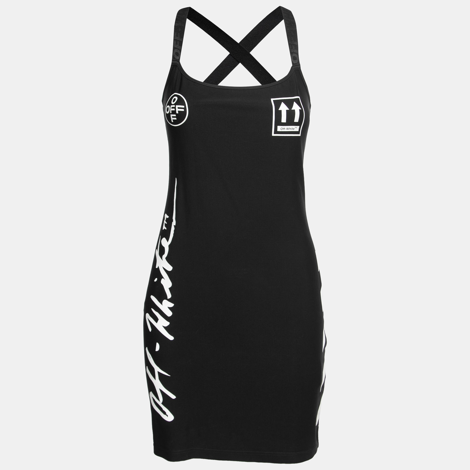 مملوكة مسبقًا Off-White Black Logo Printed Jersey Sports Mini Dress S  