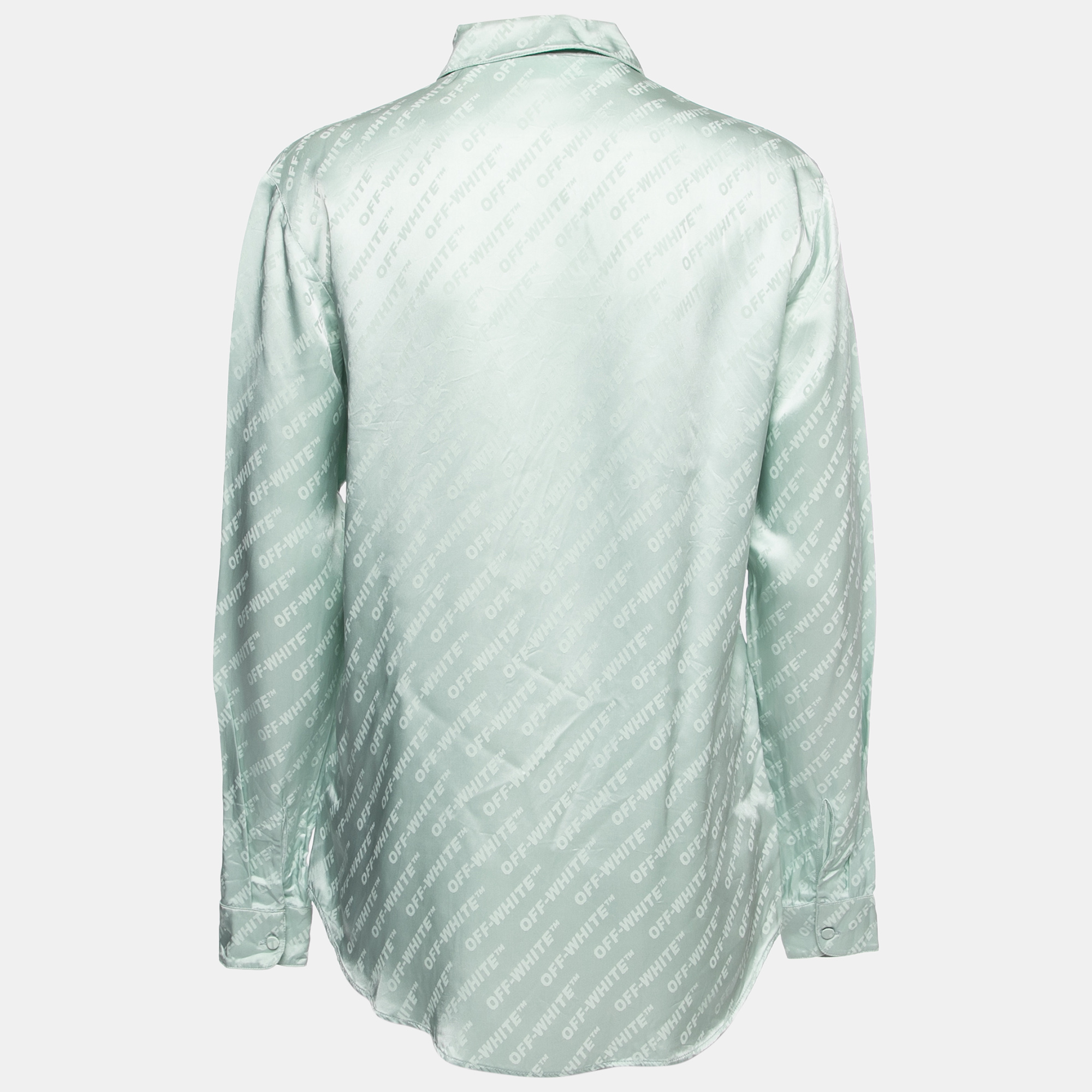 

Off-White Mint Green Satin Jacquard Button Front Shirt