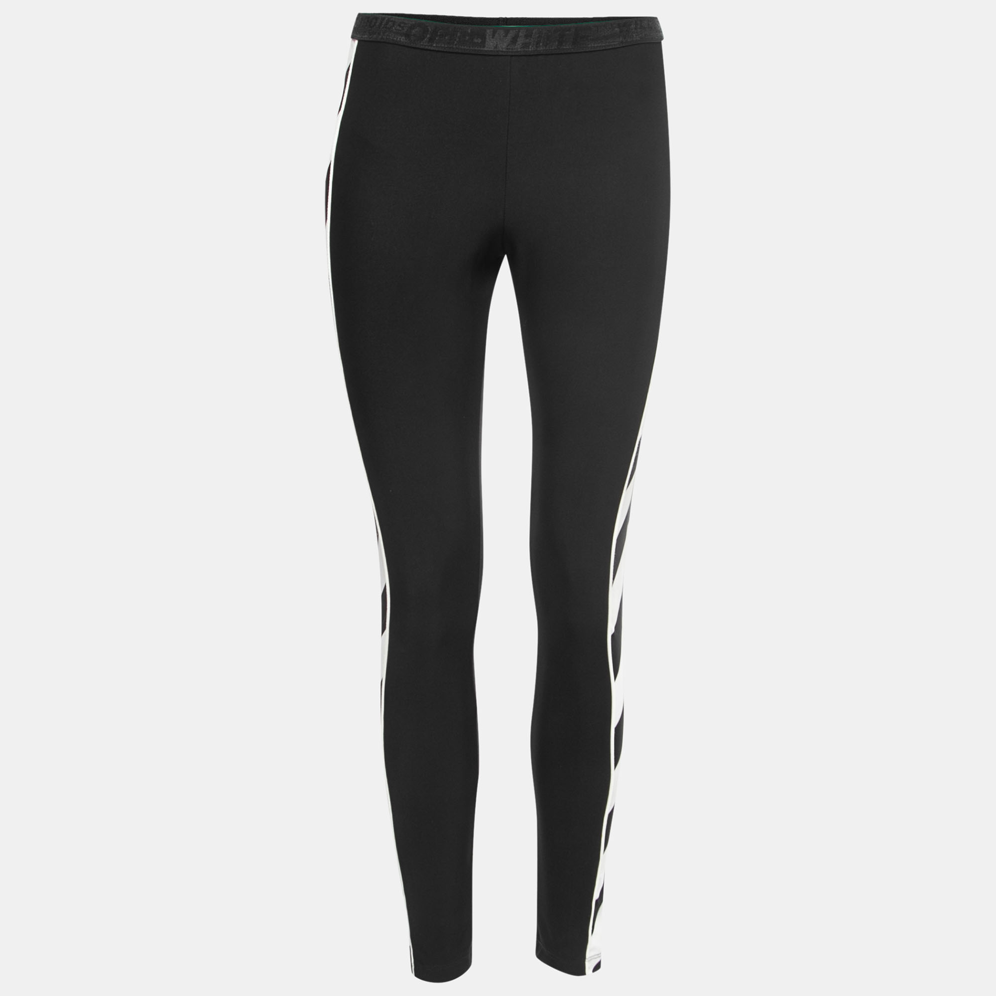 Pre-owned Off-white Black Synthetic Diagonal Print Athletic Leggings M
