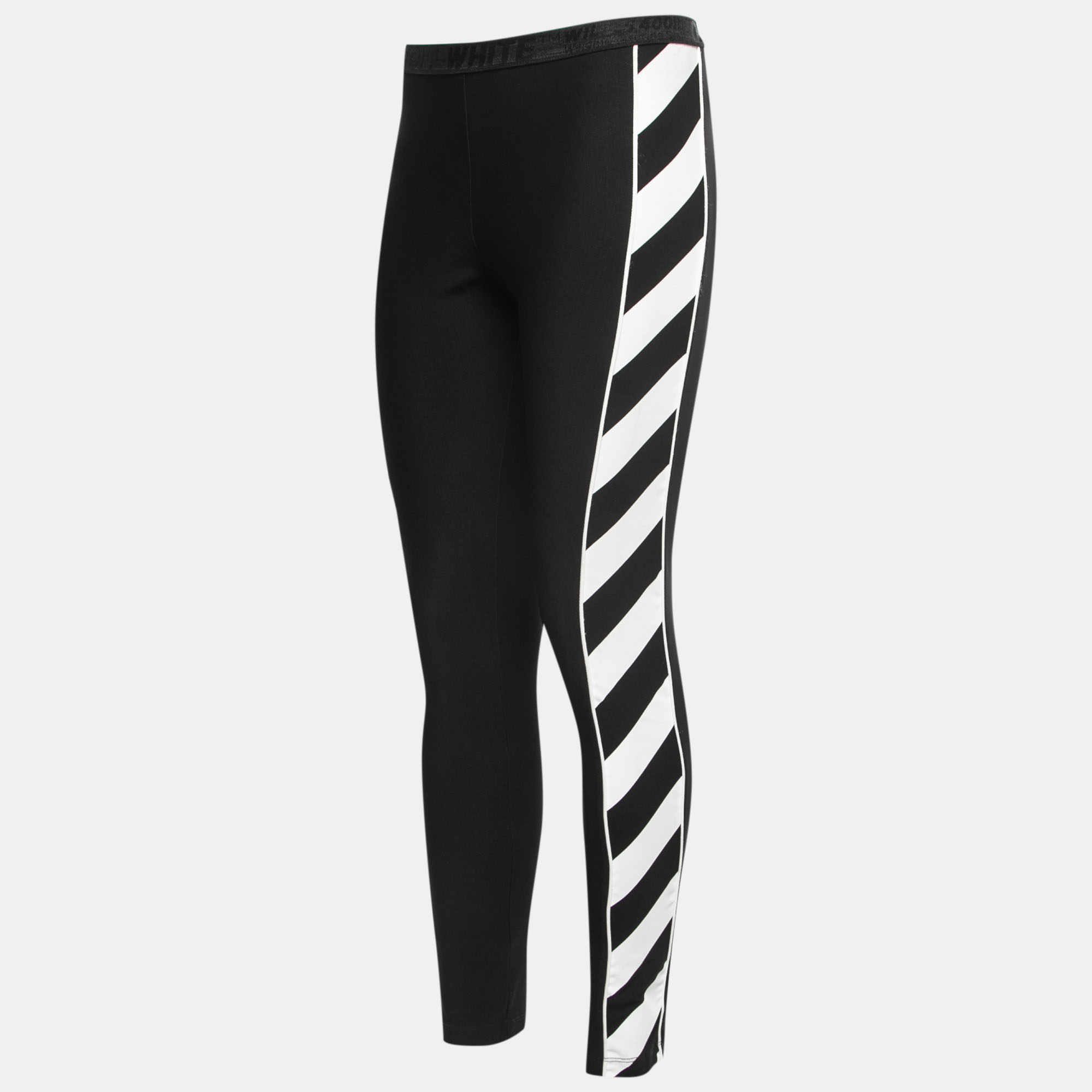 

Off-White Black Synthetic Diagonal Print Athletic Leggings