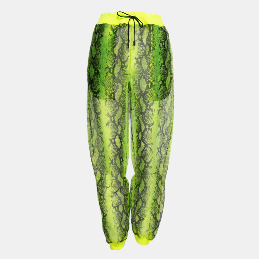 Pre-owned Off-white Neon Yellow Snake Print Tulle Rib Knit Trimmed Joggers M