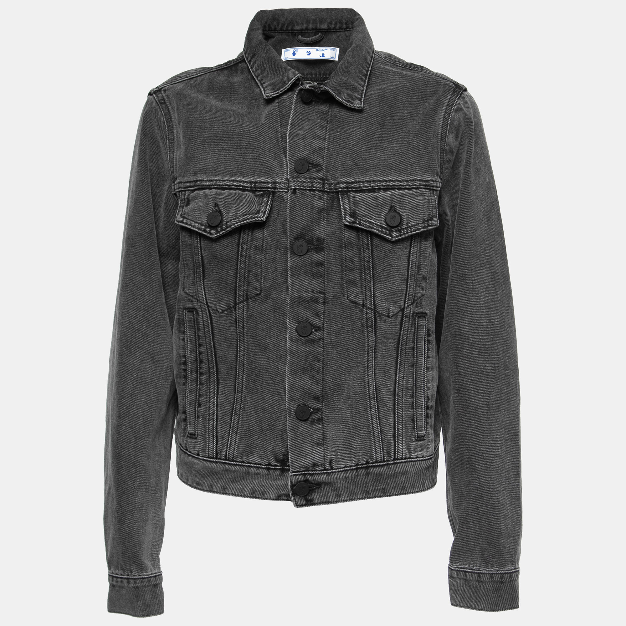 Off-White Grey Distressed Denim Floral Arrow Print Jacket S