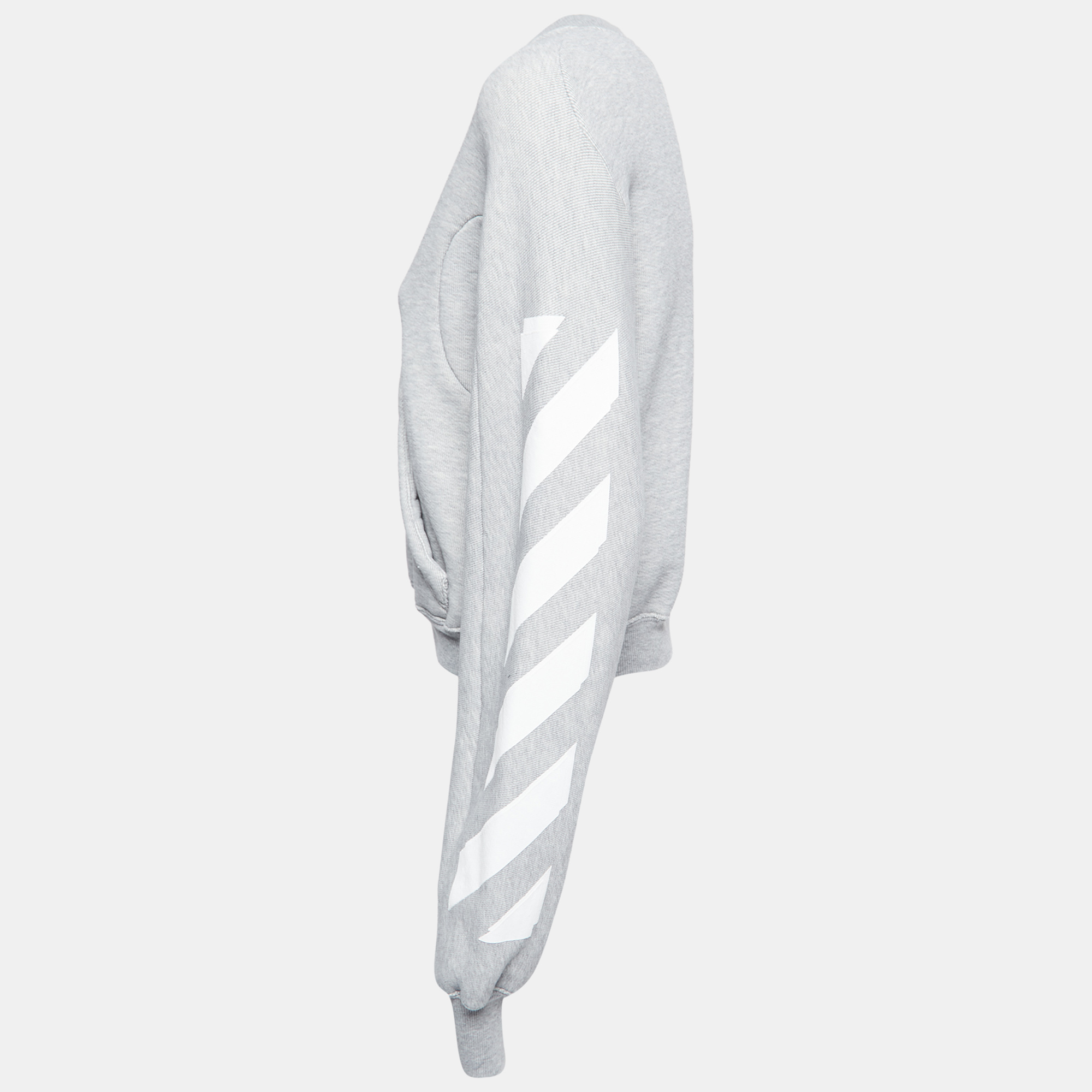 

Off-White Grey Cotton Jersey Diagonal Stripe Print Sweatshirt